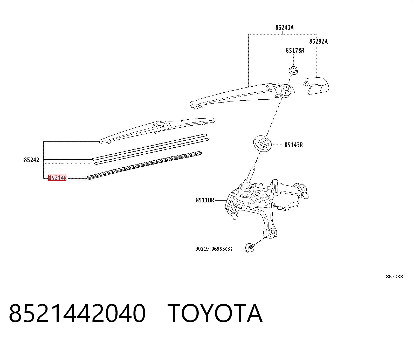 8521442040 Toyota Гумка щітки склоочисника заднього скла