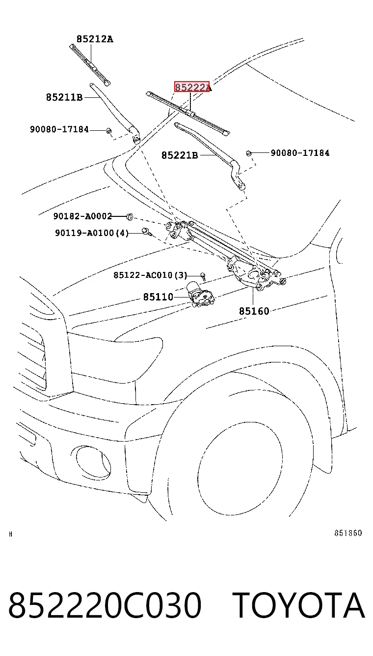 852220C030 Toyota Щітка двірника ліва