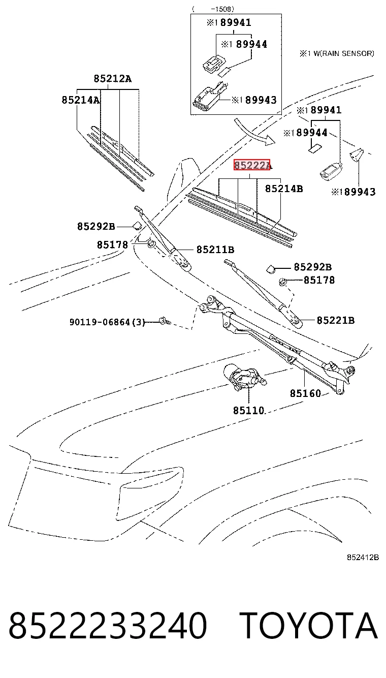 8522233240 Toyota Щітка двірника ліва