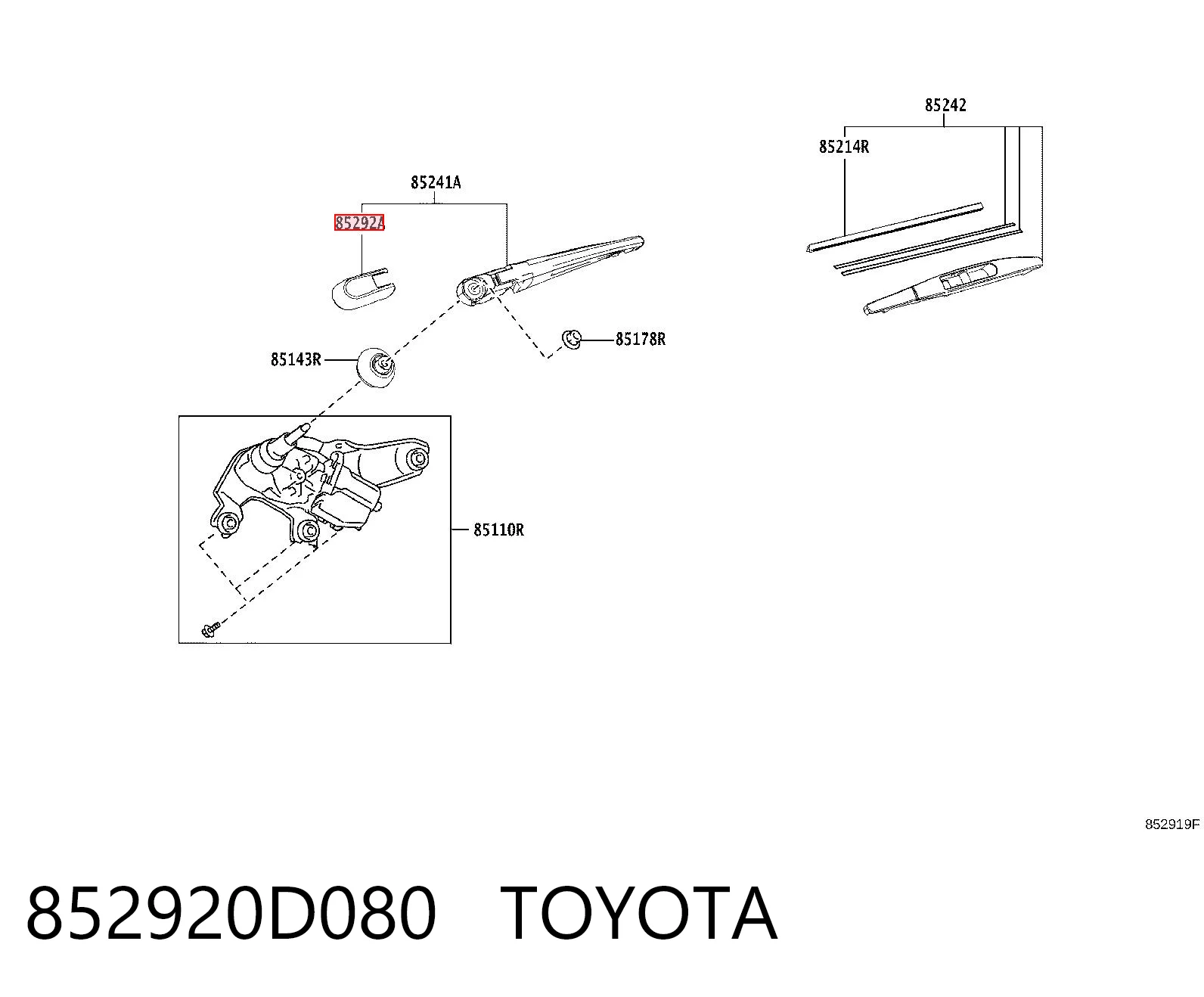 852920D080 Toyota Важіль-поводок двірника заднього скла