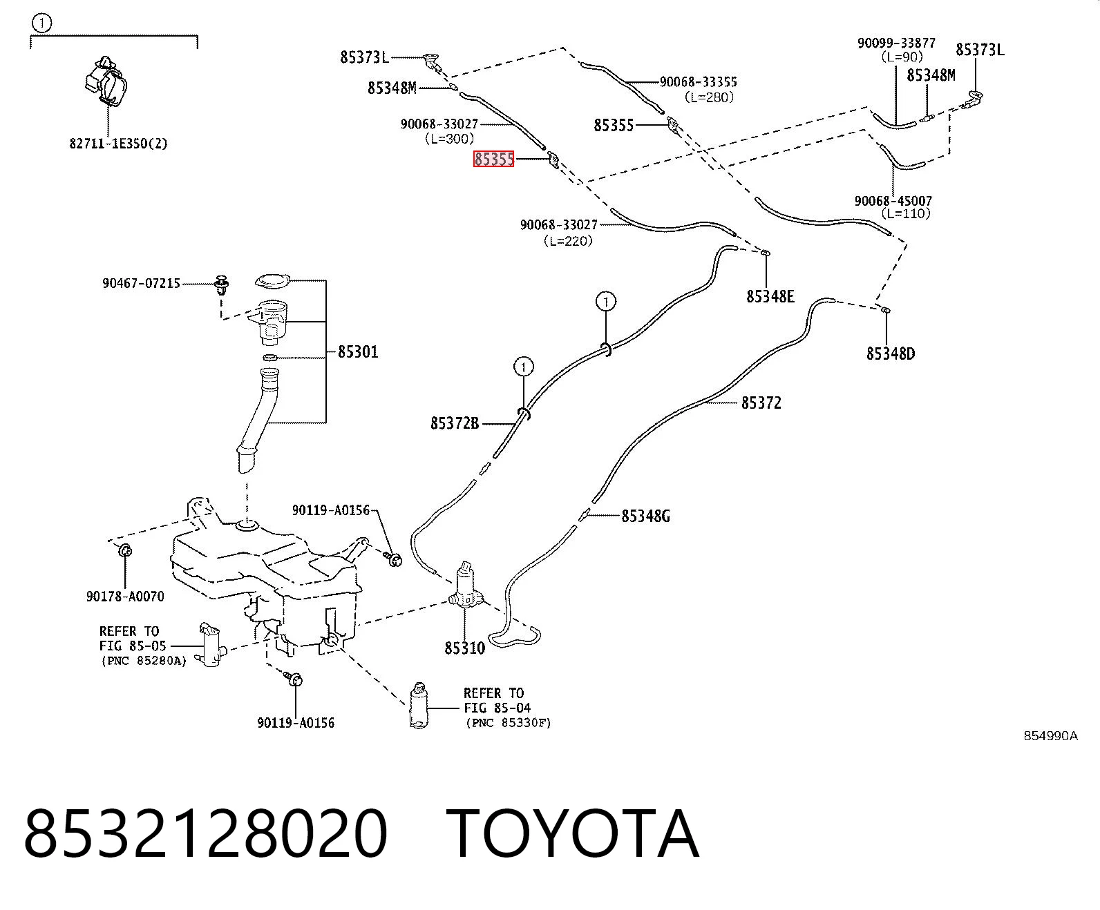 8532128020 Toyota Трійник системи склоомивача