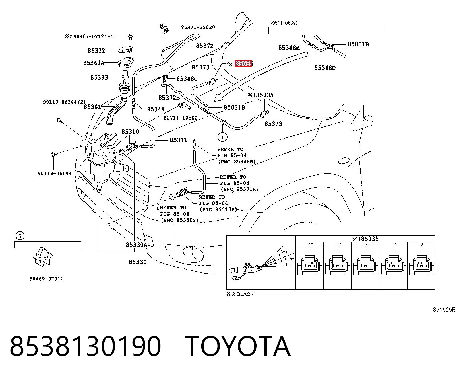 8538130190 Toyota Сопло склоомивача вітрового скла