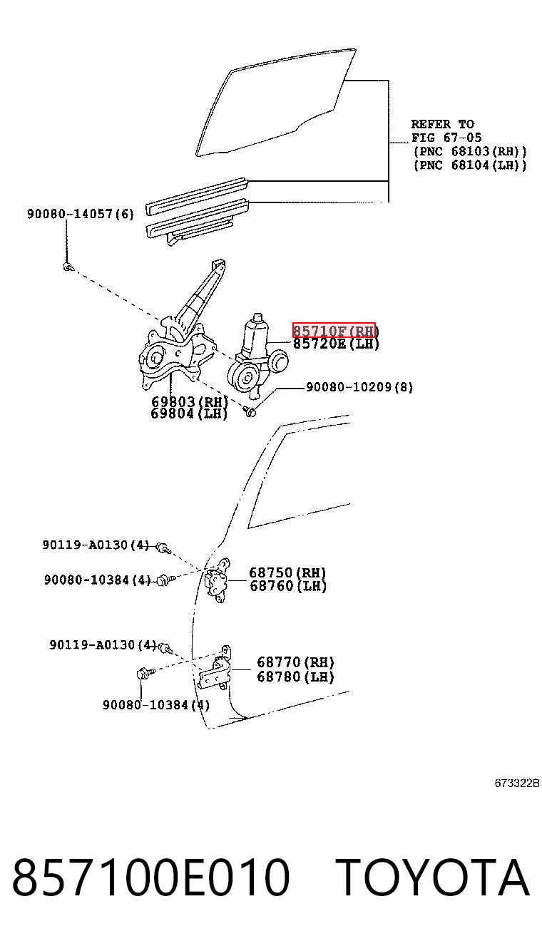 857100E010 Toyota Мотор склопідйомника дверей передніх, правих