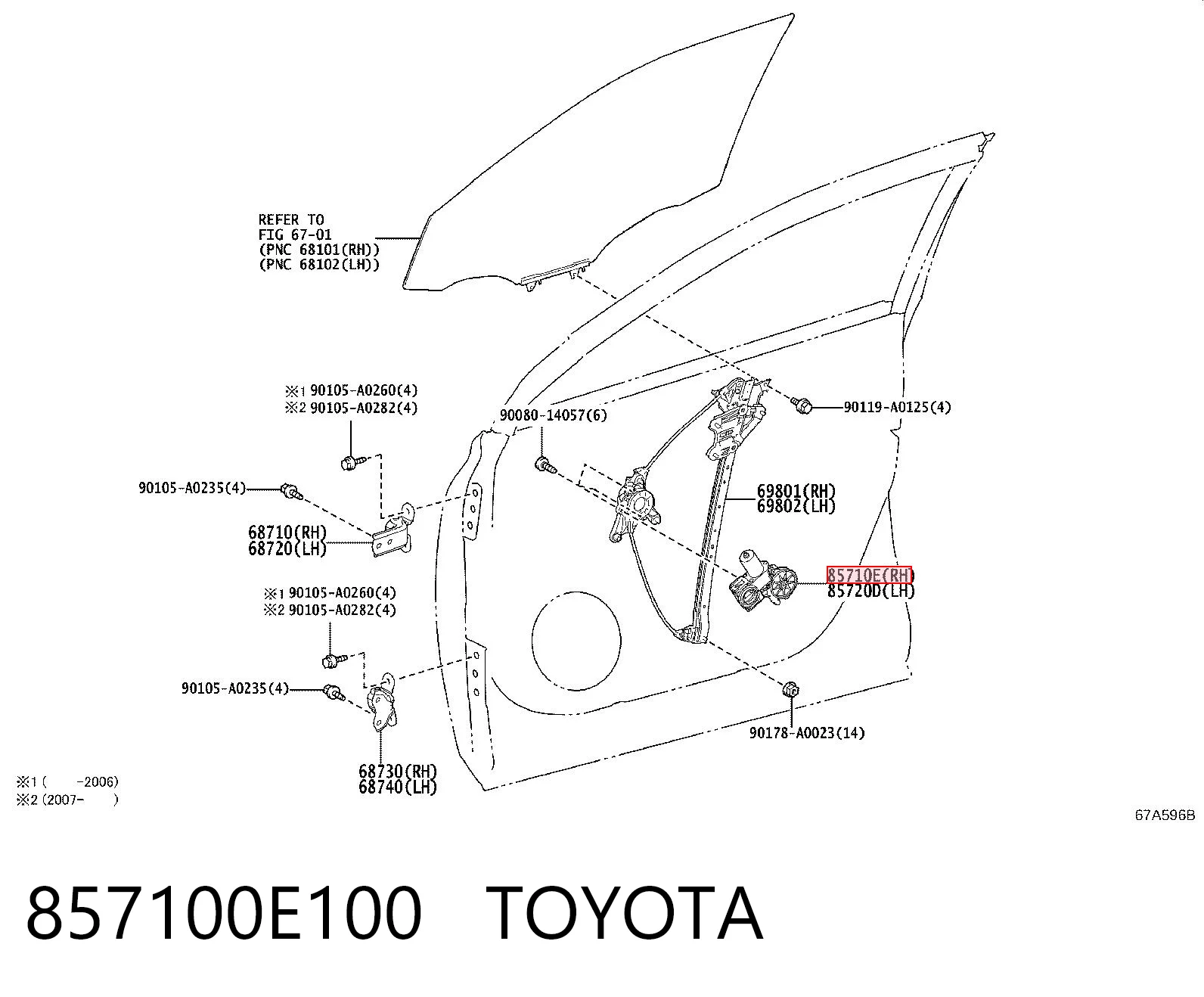 857100E100 Toyota Мотор склопідйомника дверей передніх, правих