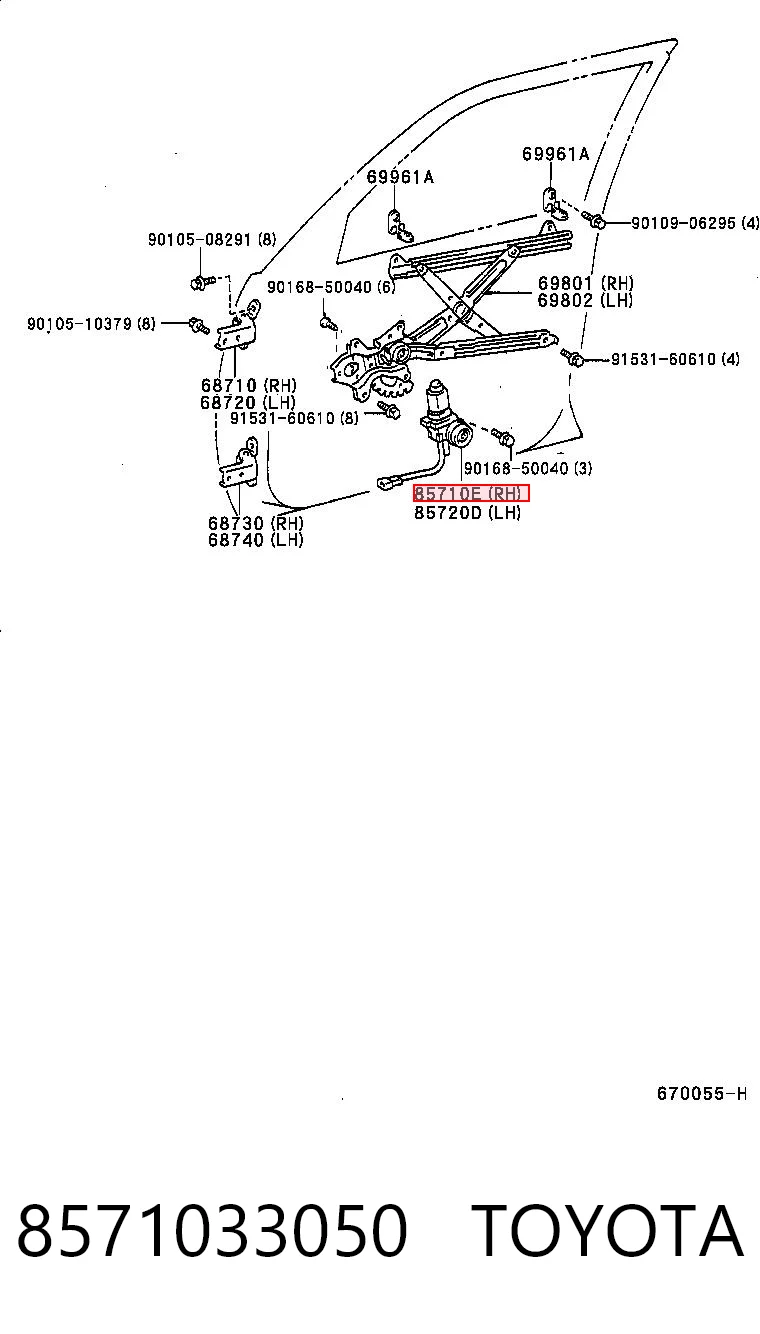 8571033050 Toyota Мотор склопідйомника дверей передніх, правих