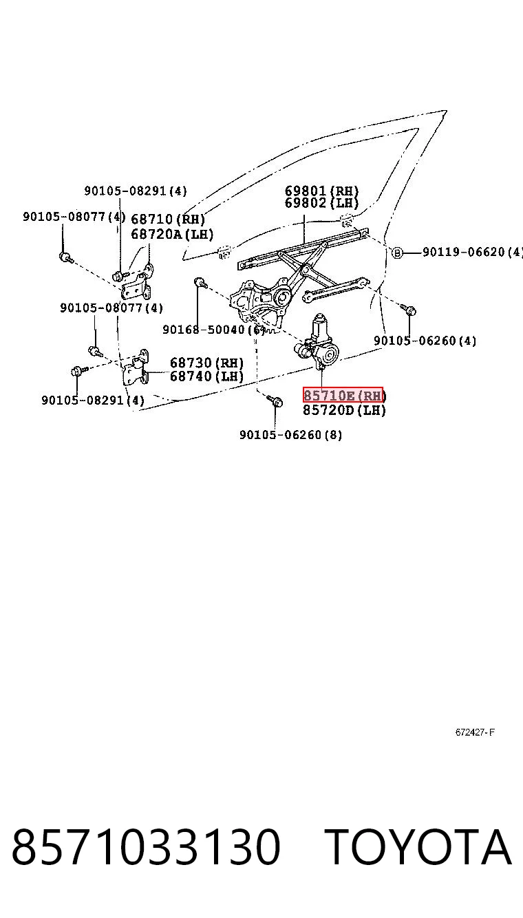 8571033130 Toyota Мотор склопідйомника дверей передніх, правих