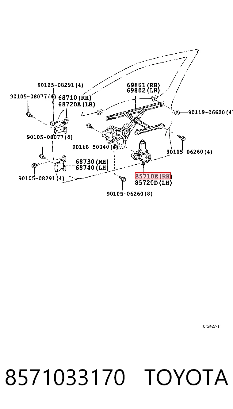8571033170 Toyota Мотор склопідйомника дверей передніх, правих