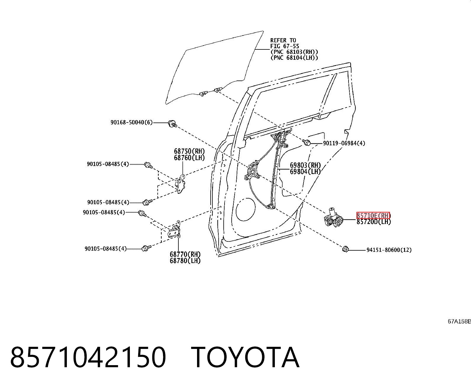 8571042150 Toyota Моторчик склопідйомника двері задніх, правих