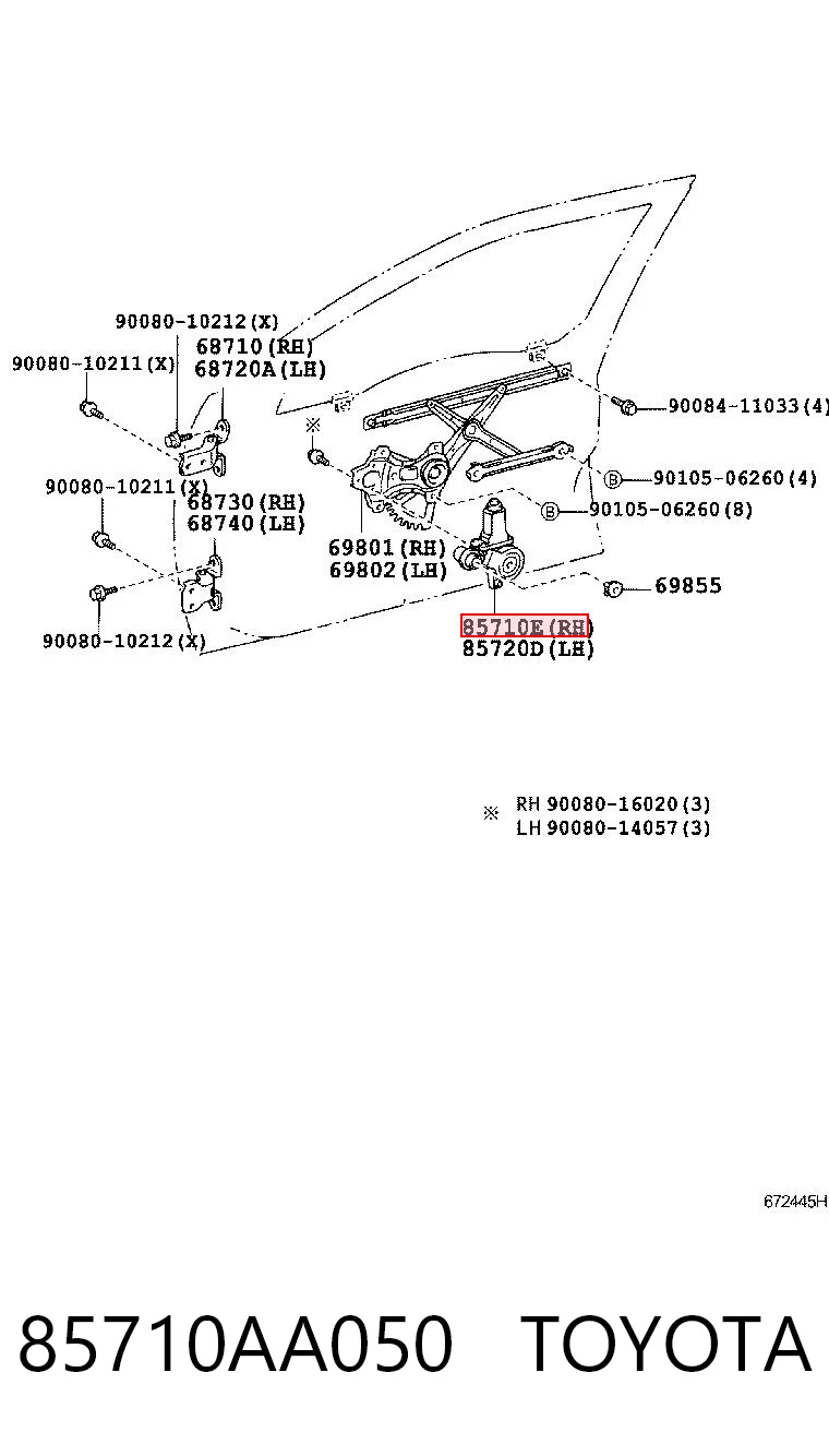 85710AA050 Toyota Мотор склопідйомника дверей передніх, правих