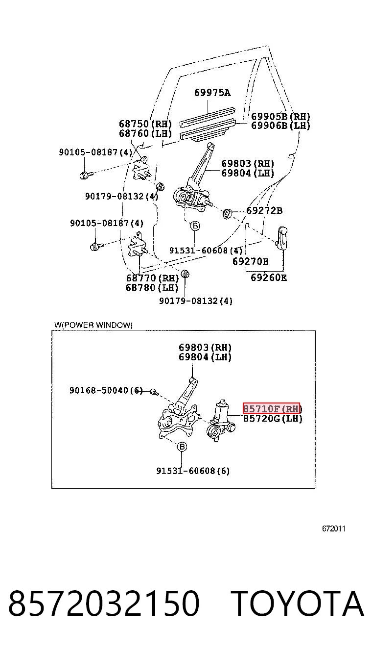 8572032150 Toyota Моторчик склопідйомника двері задніх, правих