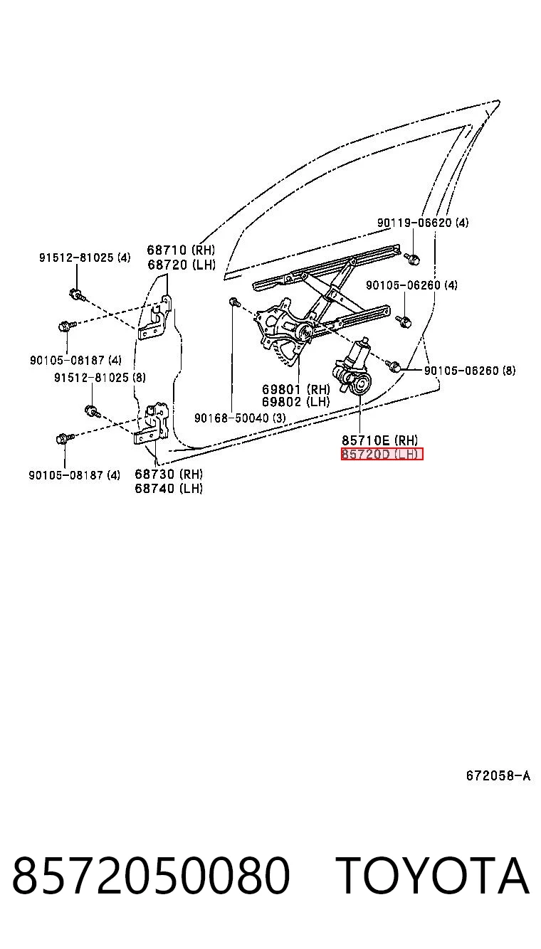 8572050080 Toyota Мотор склопідйомника водійських дверей