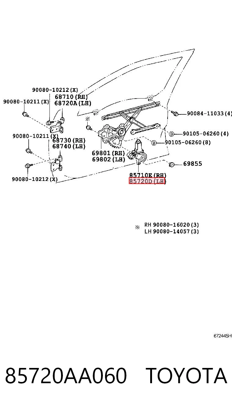 85720AA060 Toyota Мотор склопідйомника водійських дверей