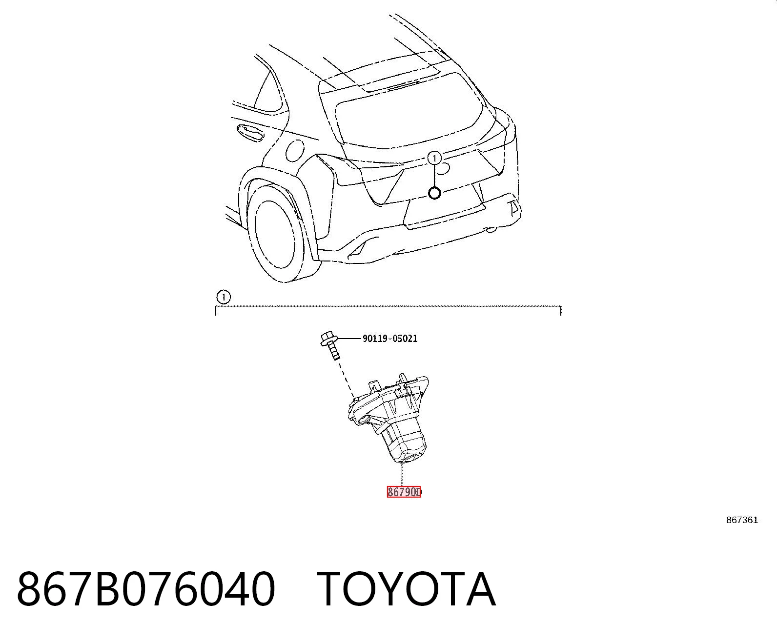 867B076040 Toyota Камера заднього виду