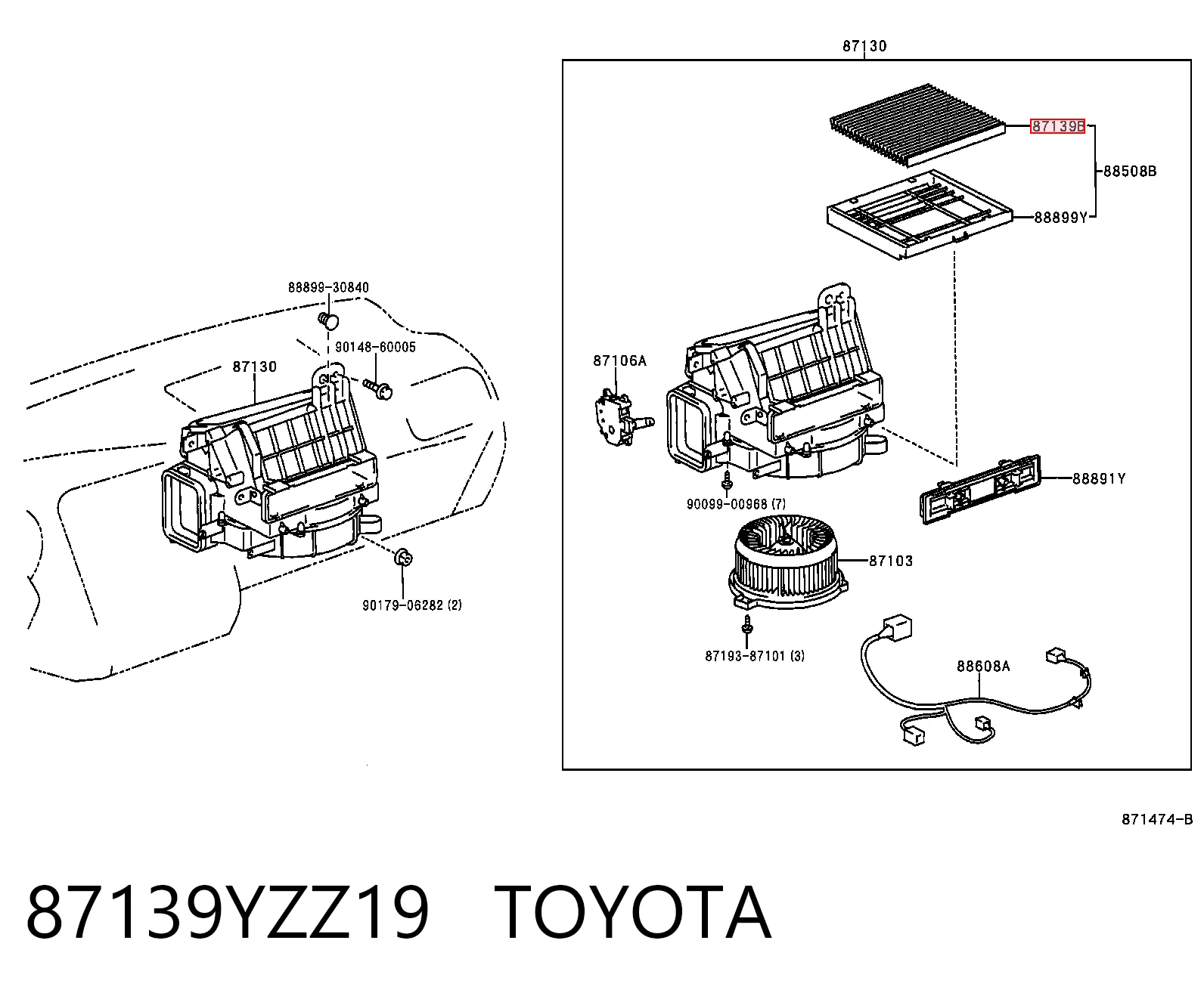 87139YZZ19 Toyota Внутрішньосалонний фільтр