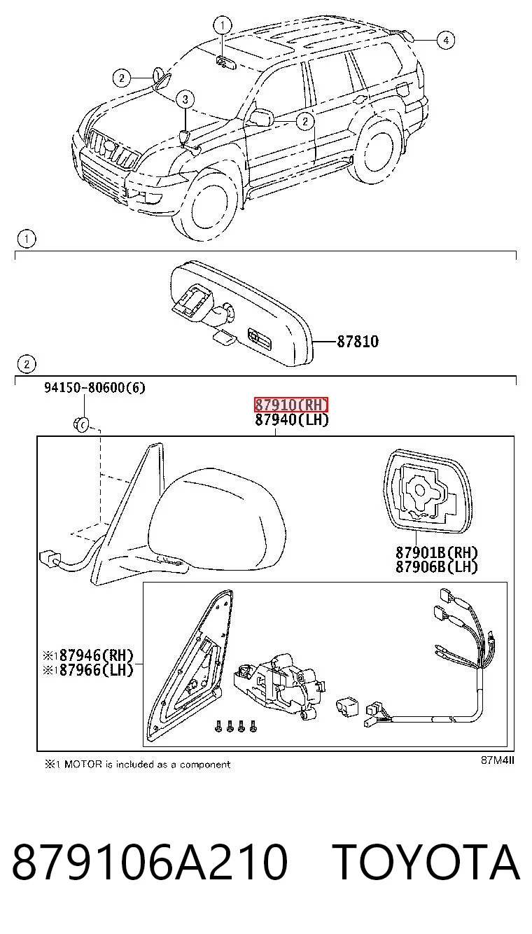 Праве дзеркало заднього виду на Toyota Land Cruiser PRADO ASIA J12