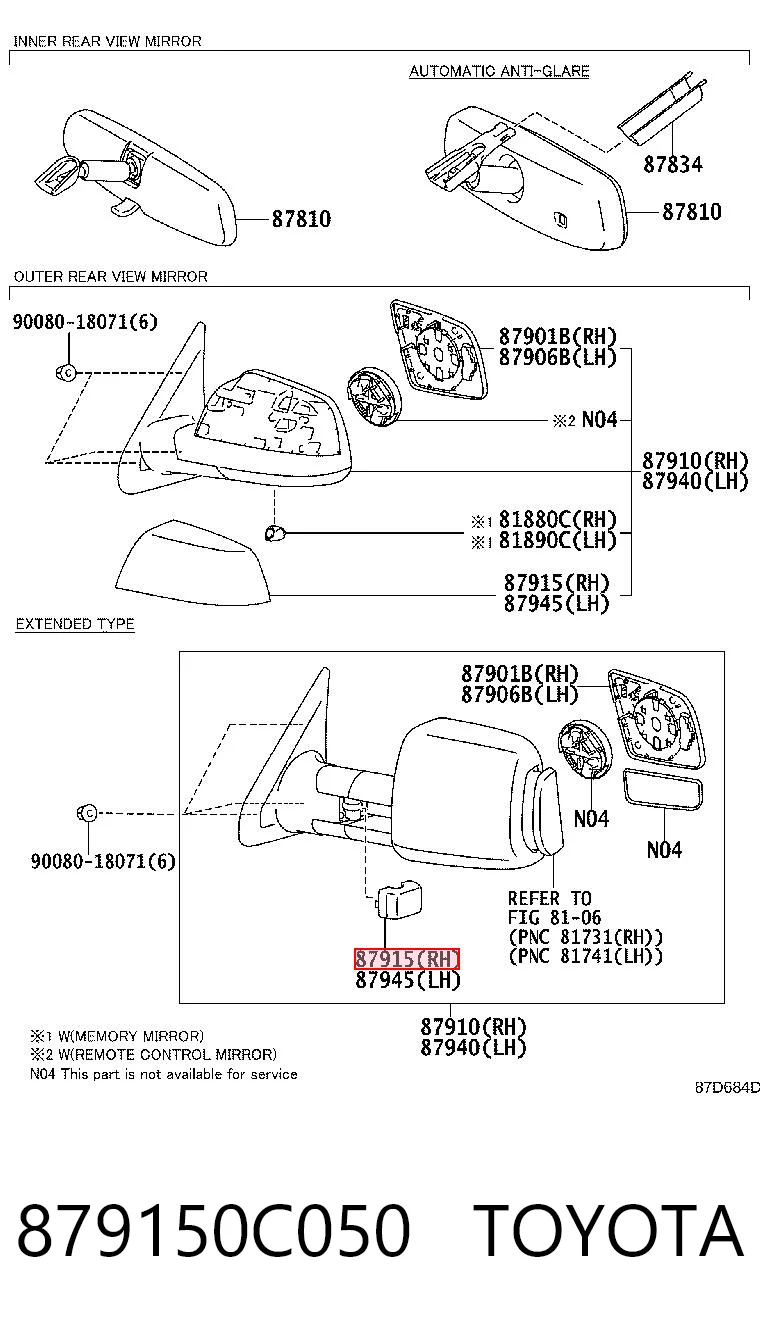 879150C050 Toyota Накладка дзеркала заднього виду, права