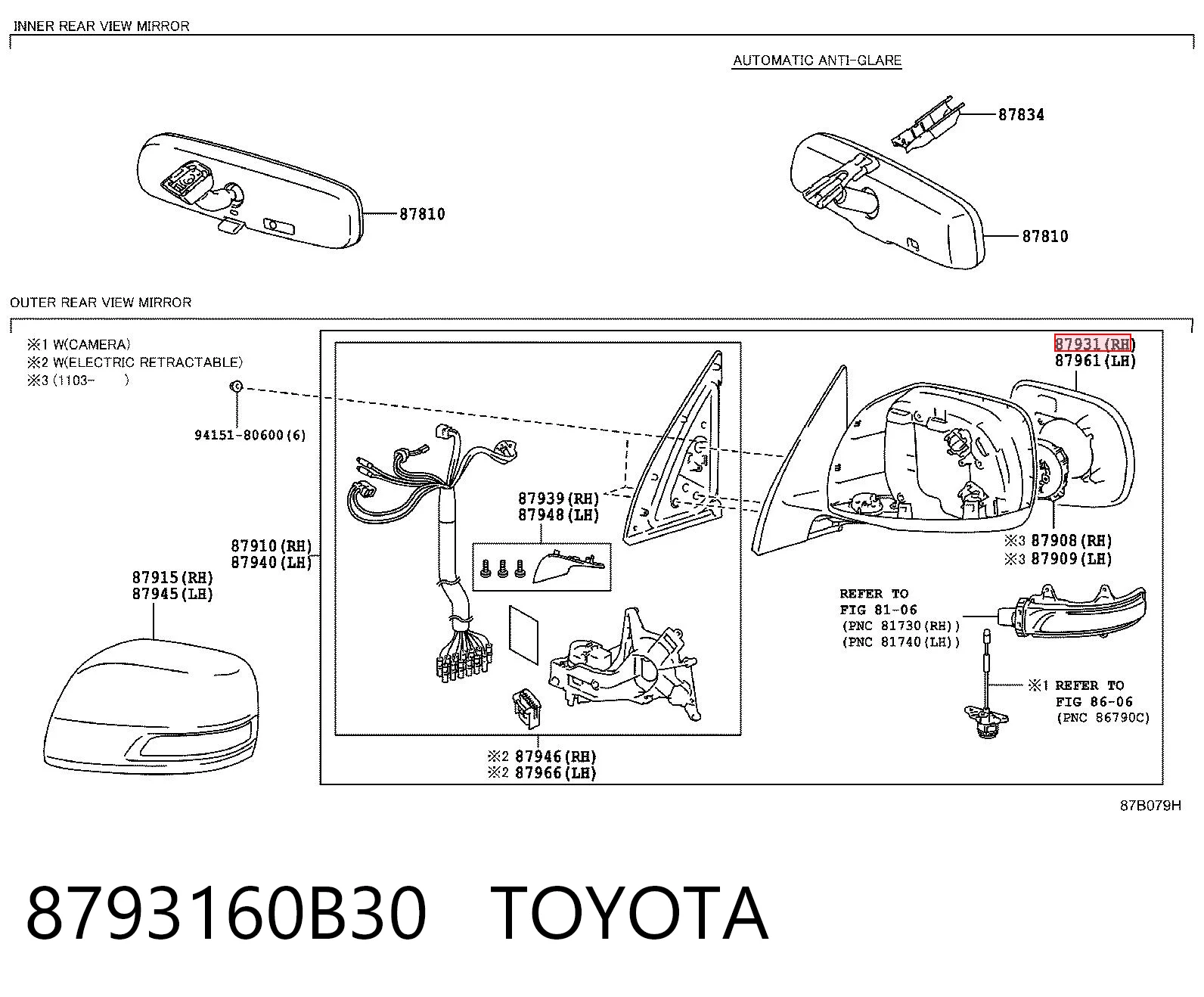 8793160B30 Toyota Дзеркальний елемент правий