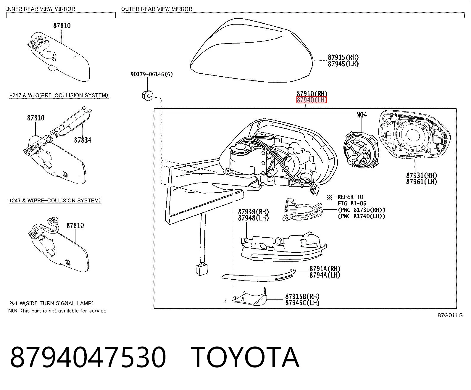 8794047530 Toyota Дзеркало заднього виду, ліве