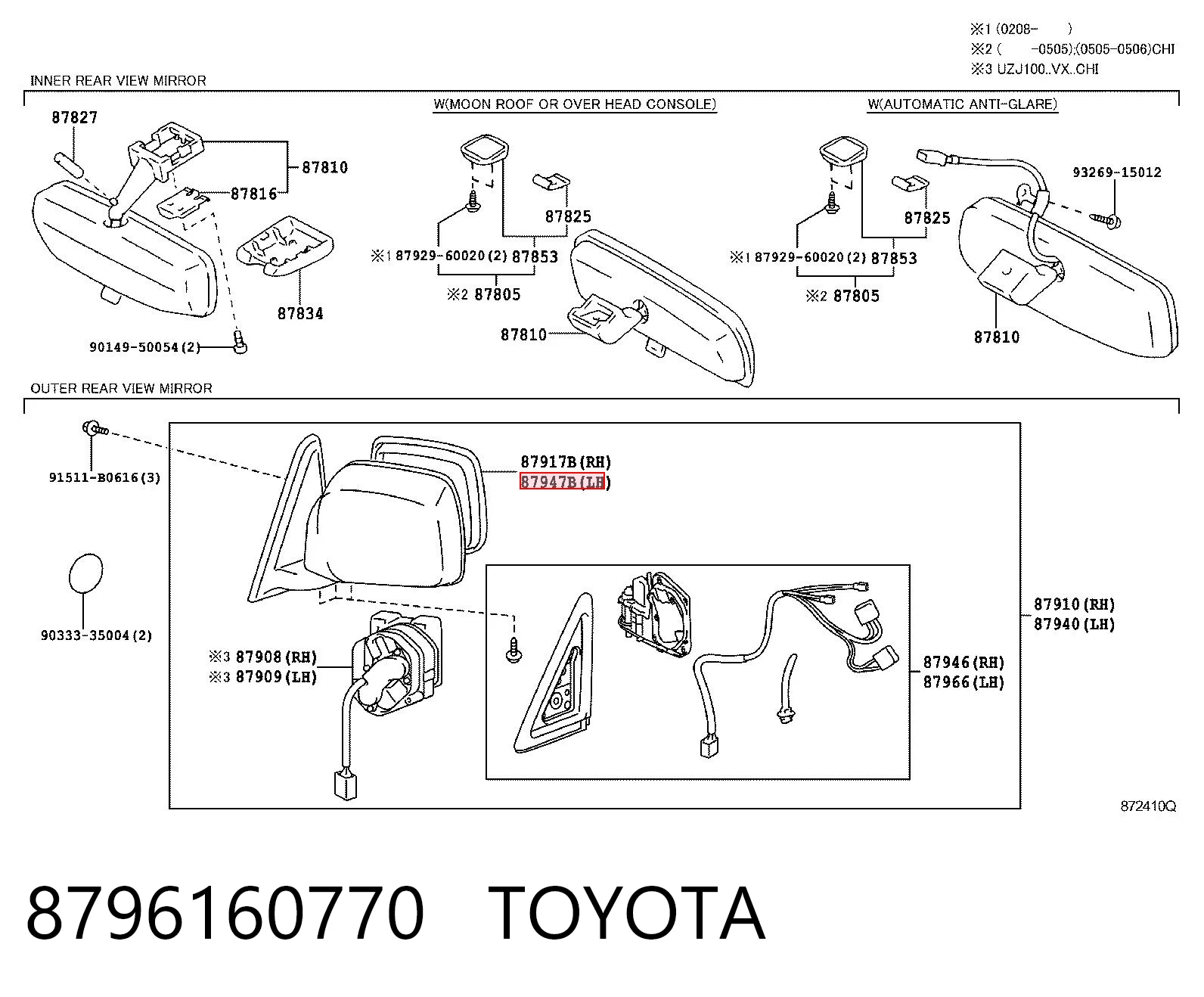 8796160770 Toyota Дзеркало заднього виду, ліве