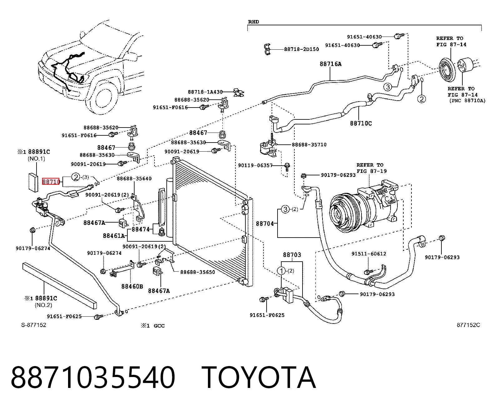 8871035540 Toyota Шланг кондиціонера, від радіатора до випарника