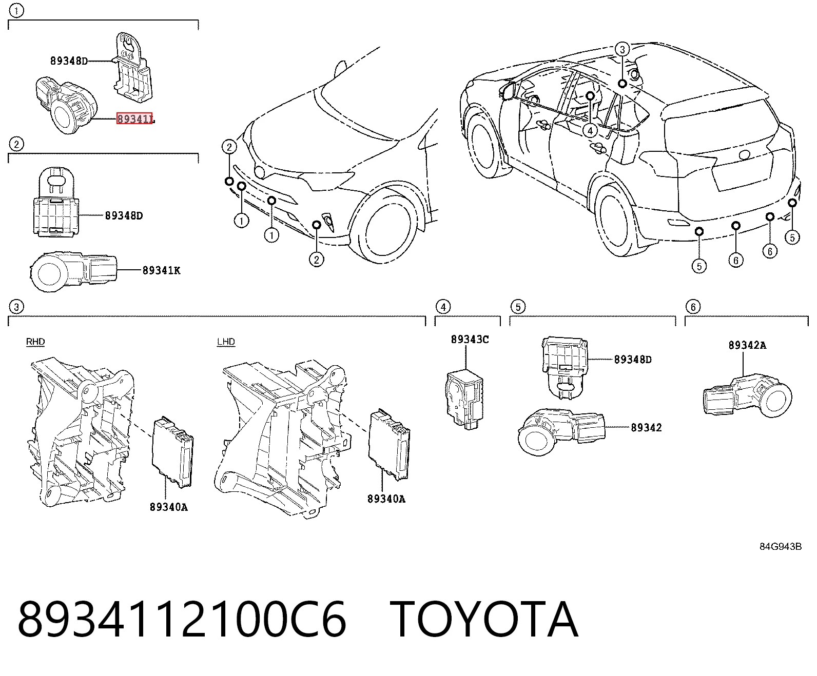8934112100C6 Toyota Датчик сигналізації парковки (парктроник), передній / задній,