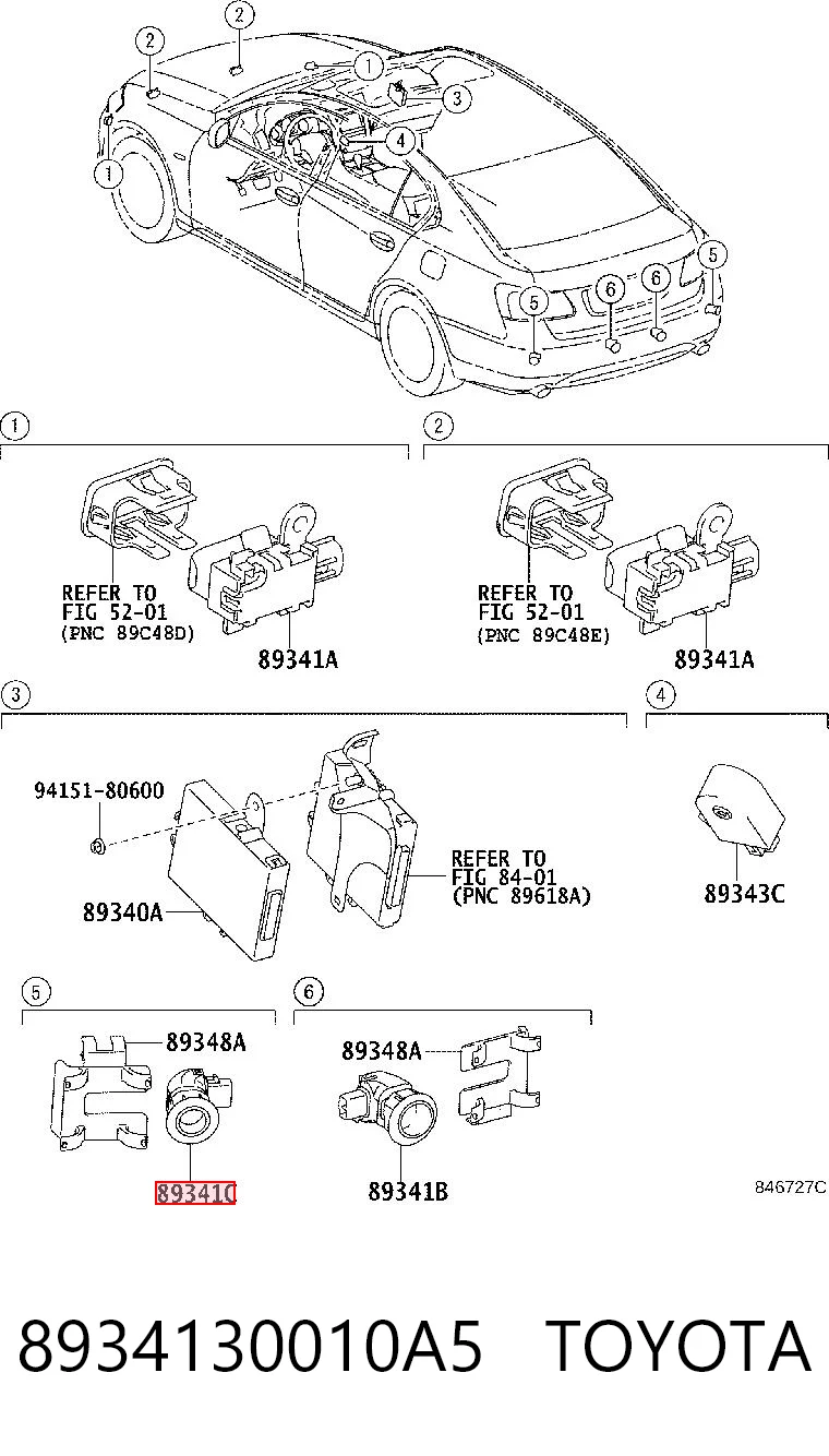 8934130010A5 Toyota Датчик сигналізації паркування (парктронік), задній бічній