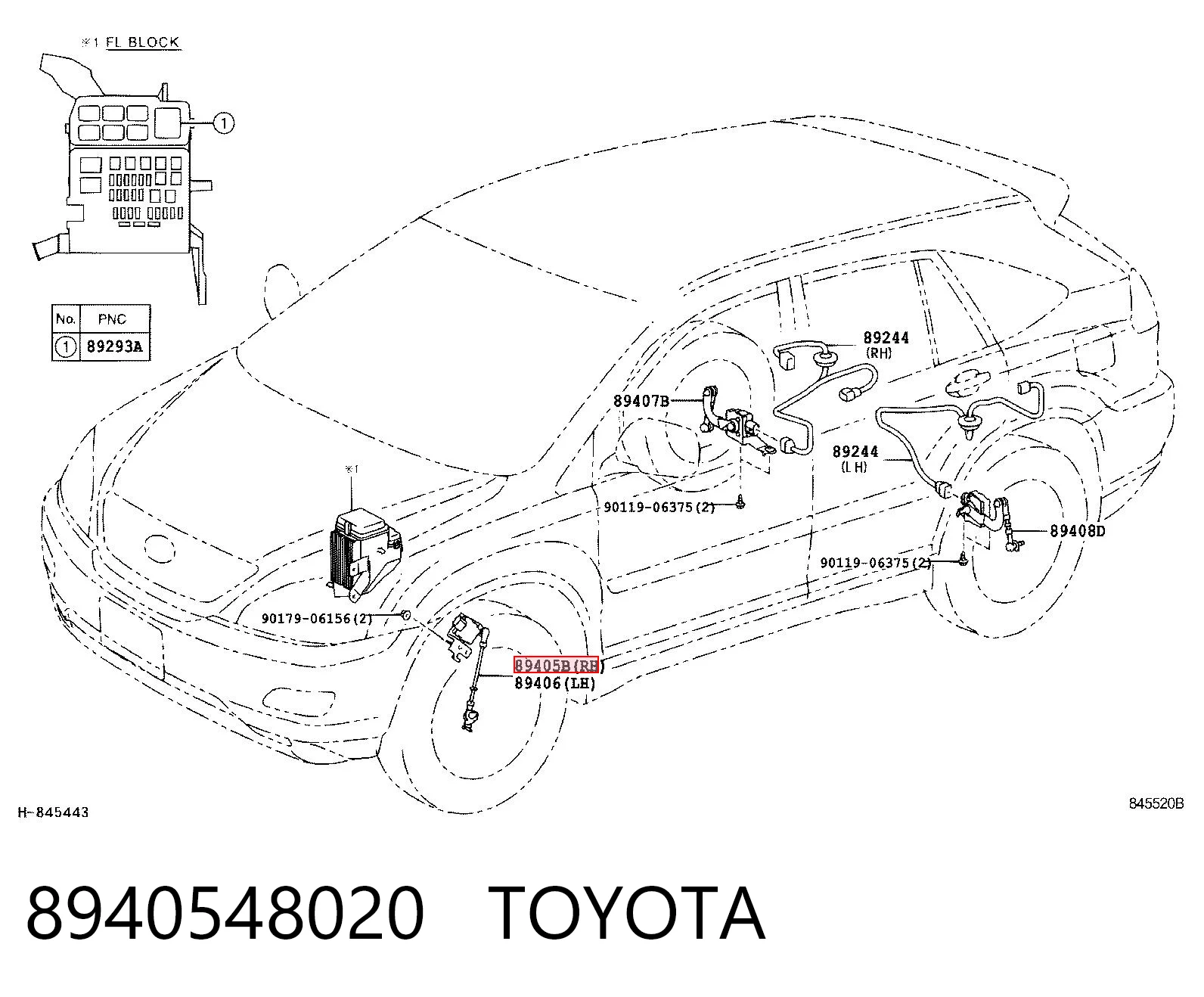 8940548020 Toyota Датчик рівня положення кузова, передній правий