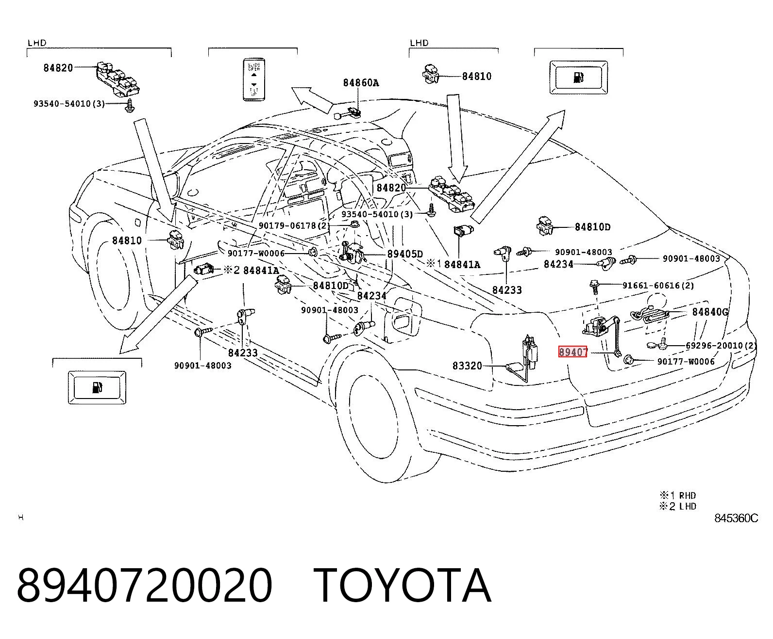 8940720020 Toyota Датчик рівня положення кузова, задній правий