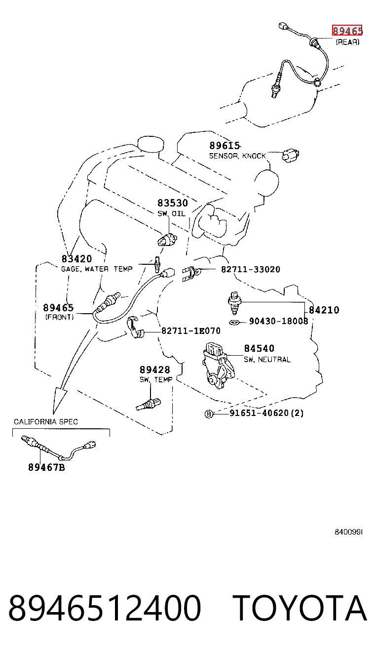 8946512400 Toyota Лямбдазонд, датчик кисню до каталізатора