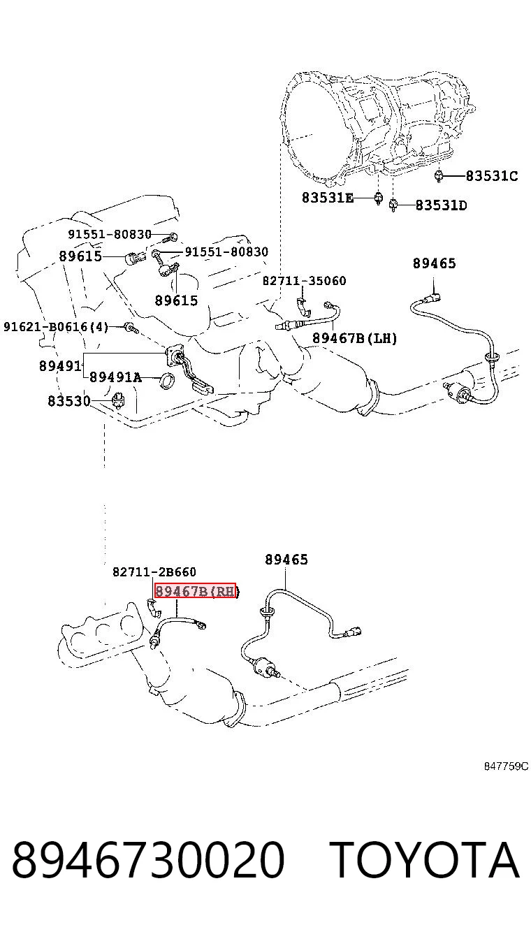8946730020 Toyota Лямбдазонд, датчик кисню до каталізатора, лівий