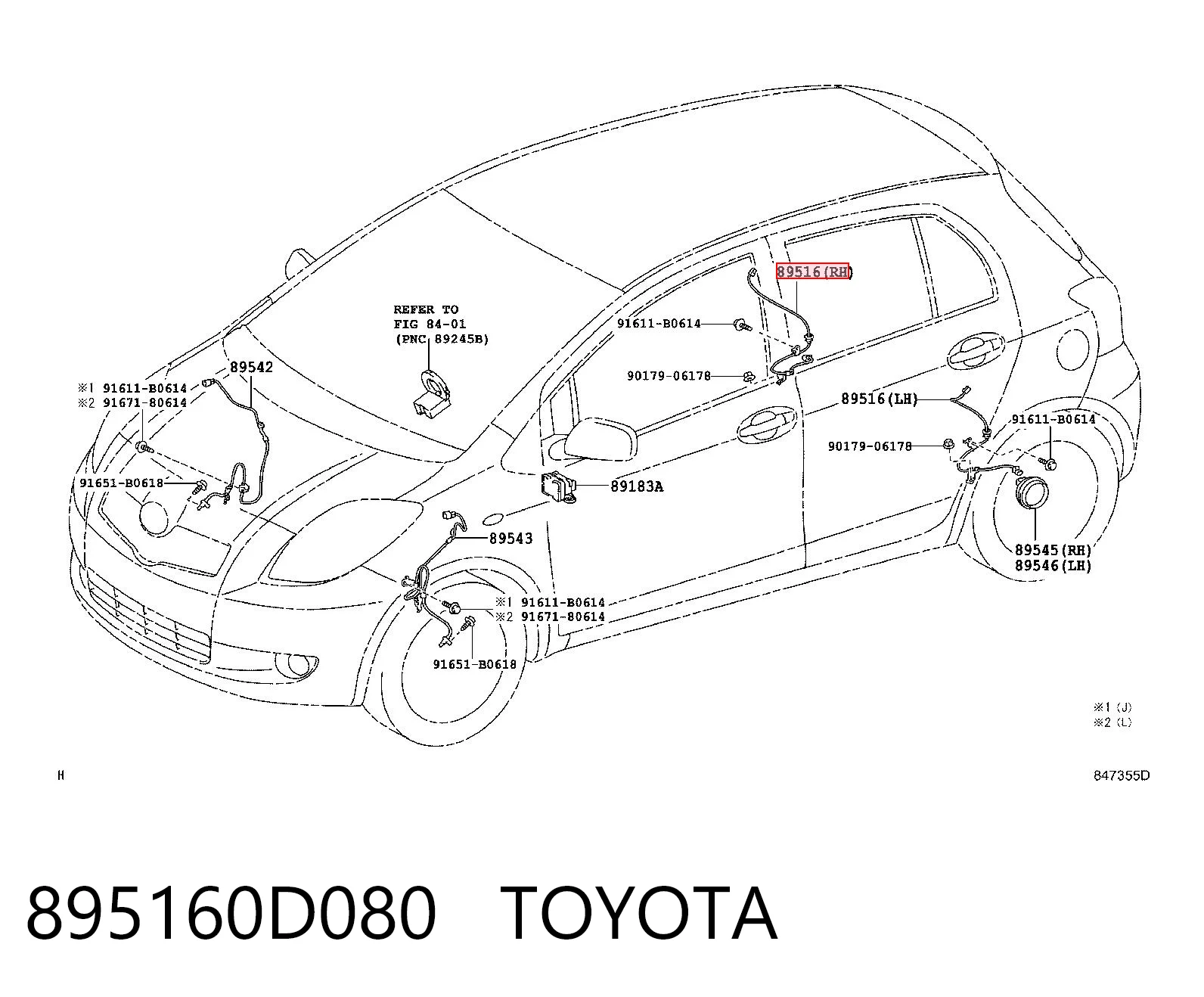 895160D080 Toyota Провід датчика АБС задній лівий