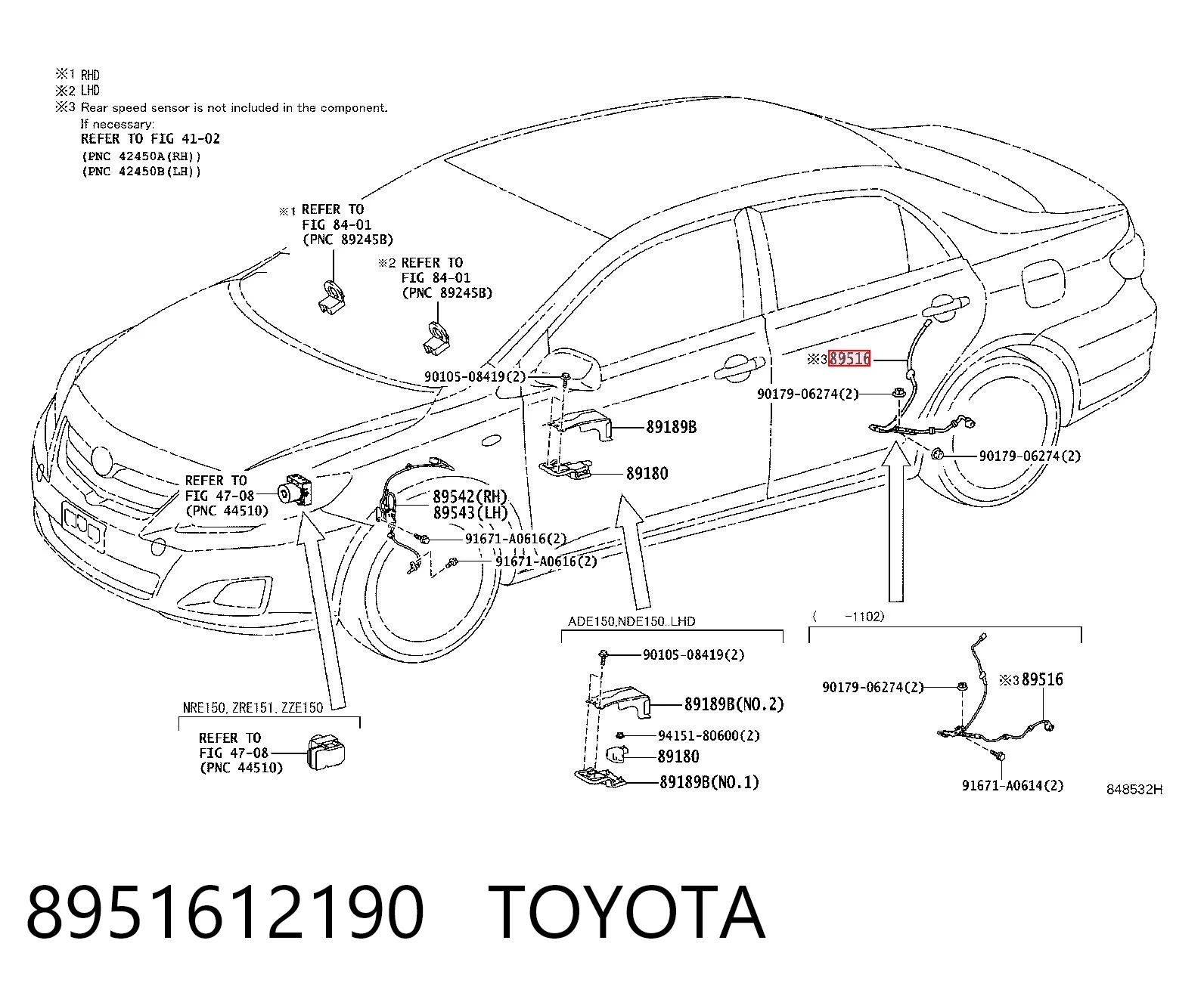 8951612190 Toyota Провід датчика АБС задній лівий