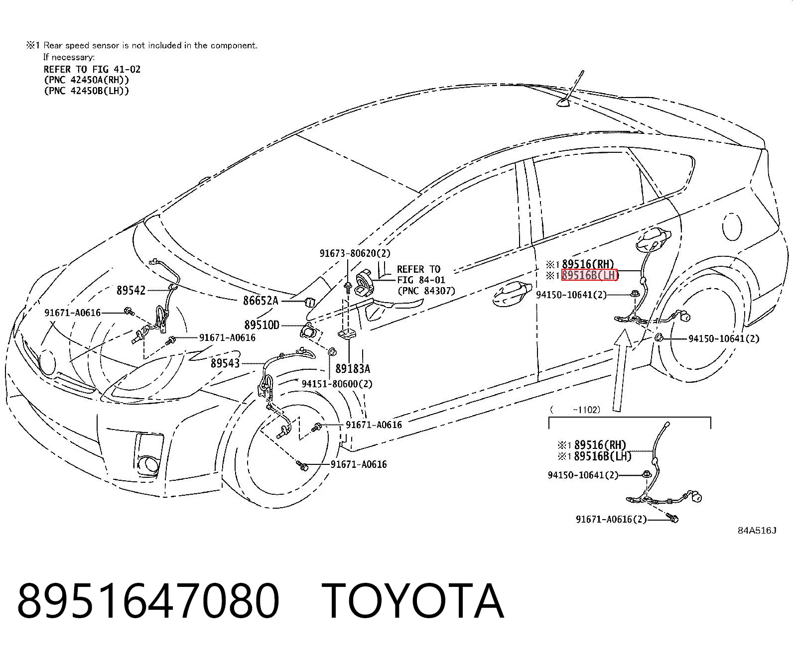 8951647080 Toyota Провід датчика АБС задній лівий