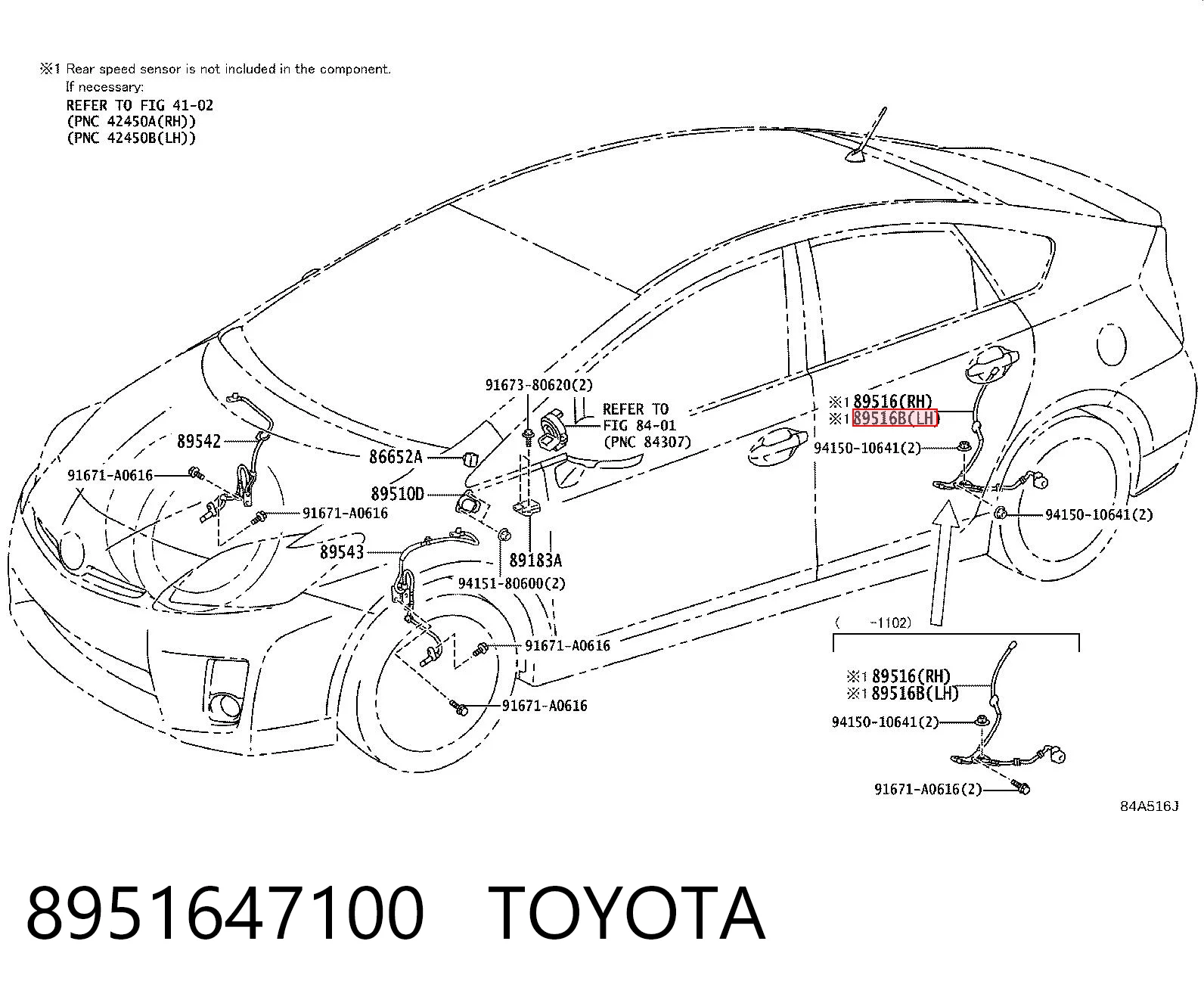 8951647100 Toyota Провід датчика АБС задній лівий