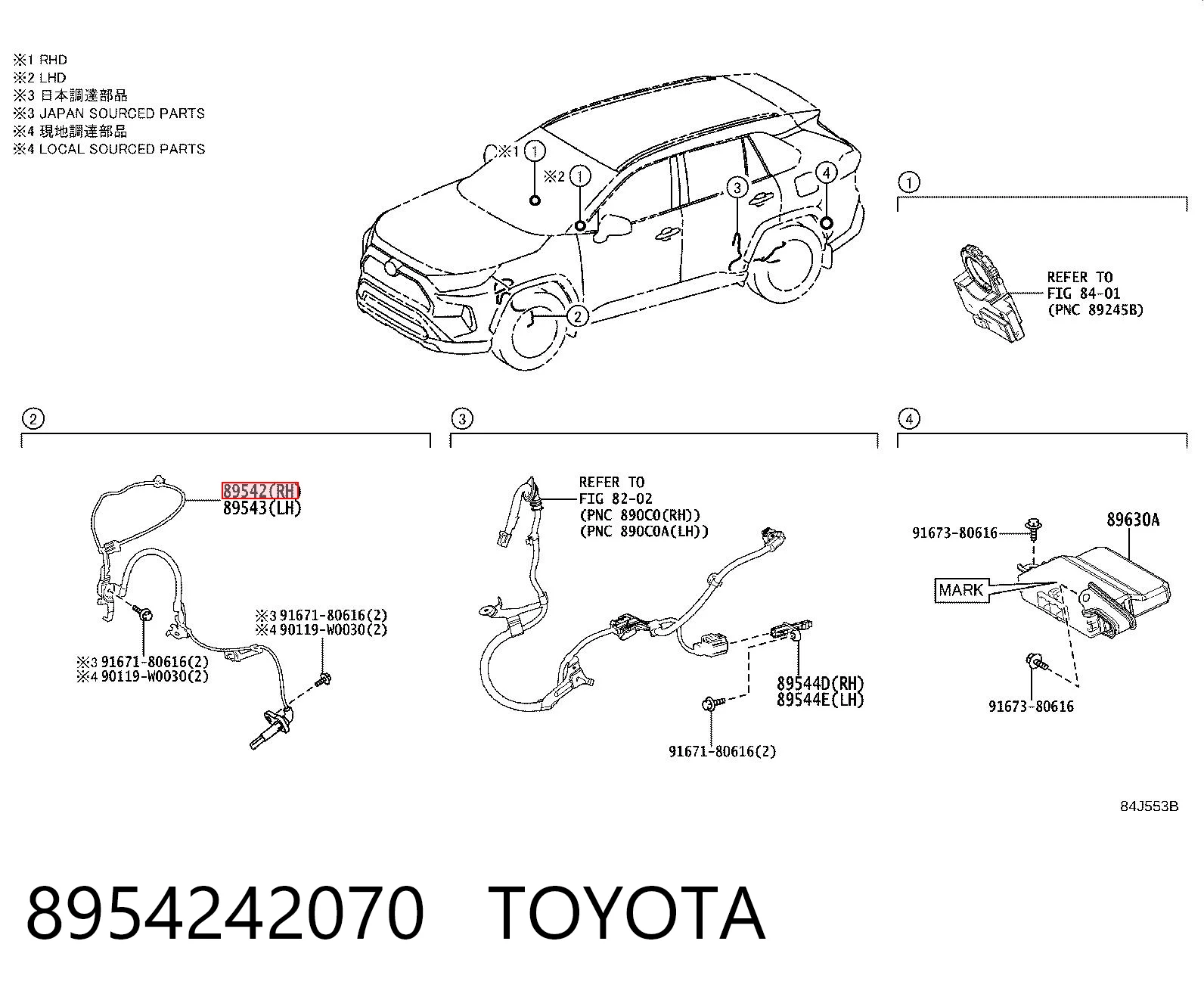 8954242070 Toyota Датчик АБС (ABC) передній, правий