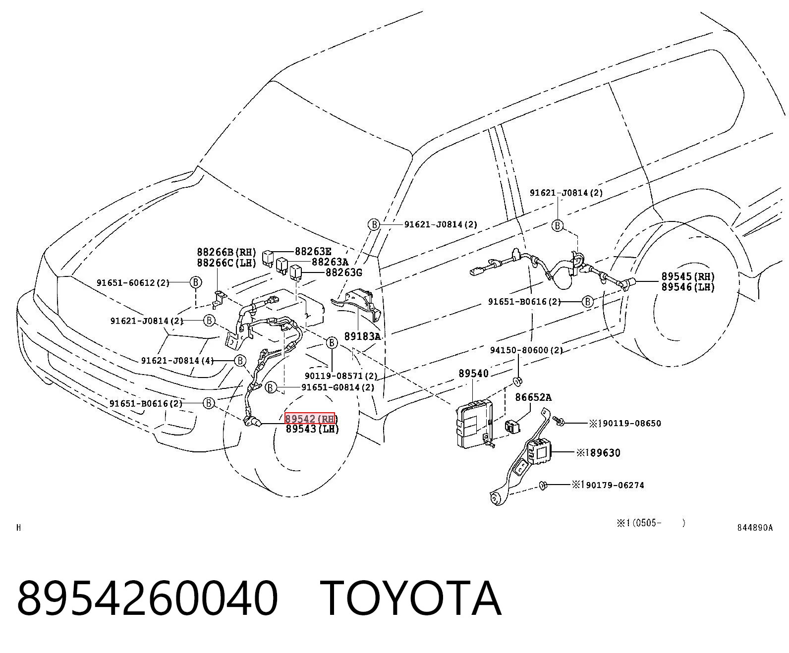 8954260040 Toyota Датчик АБС (ABC) передній, правий