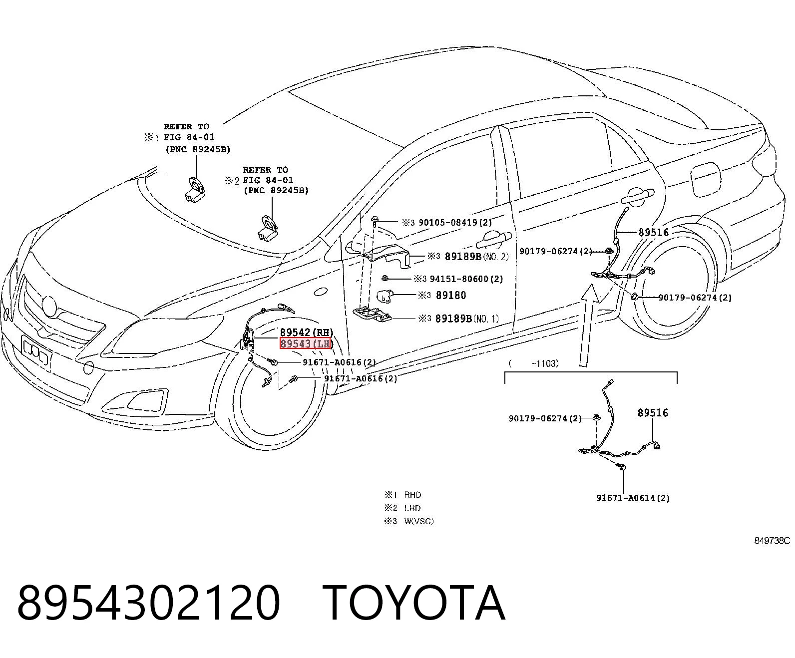 8954302120 Toyota Датчик АБС (ABC) передній, лівий