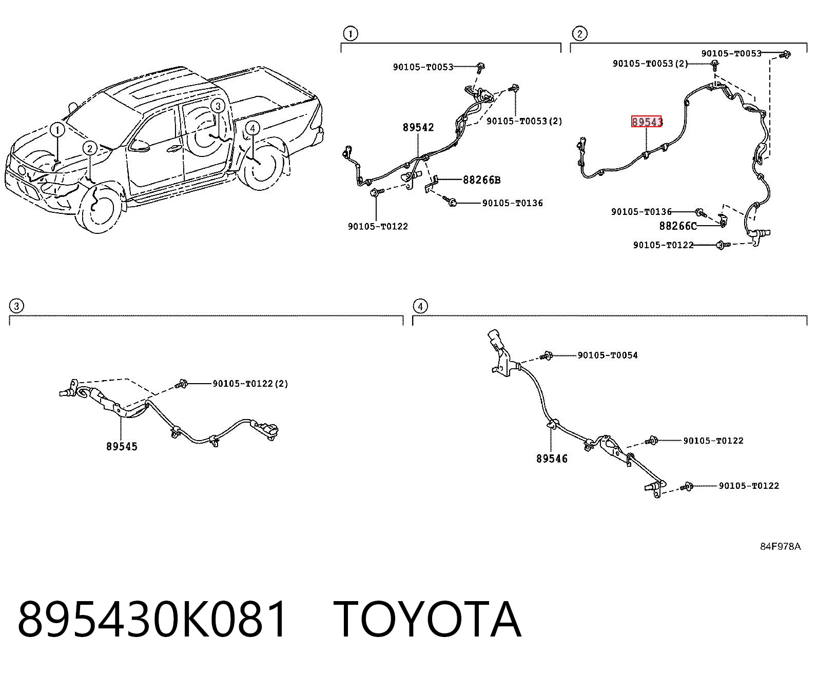 895430K081 Toyota Датчик ABS передній лівий