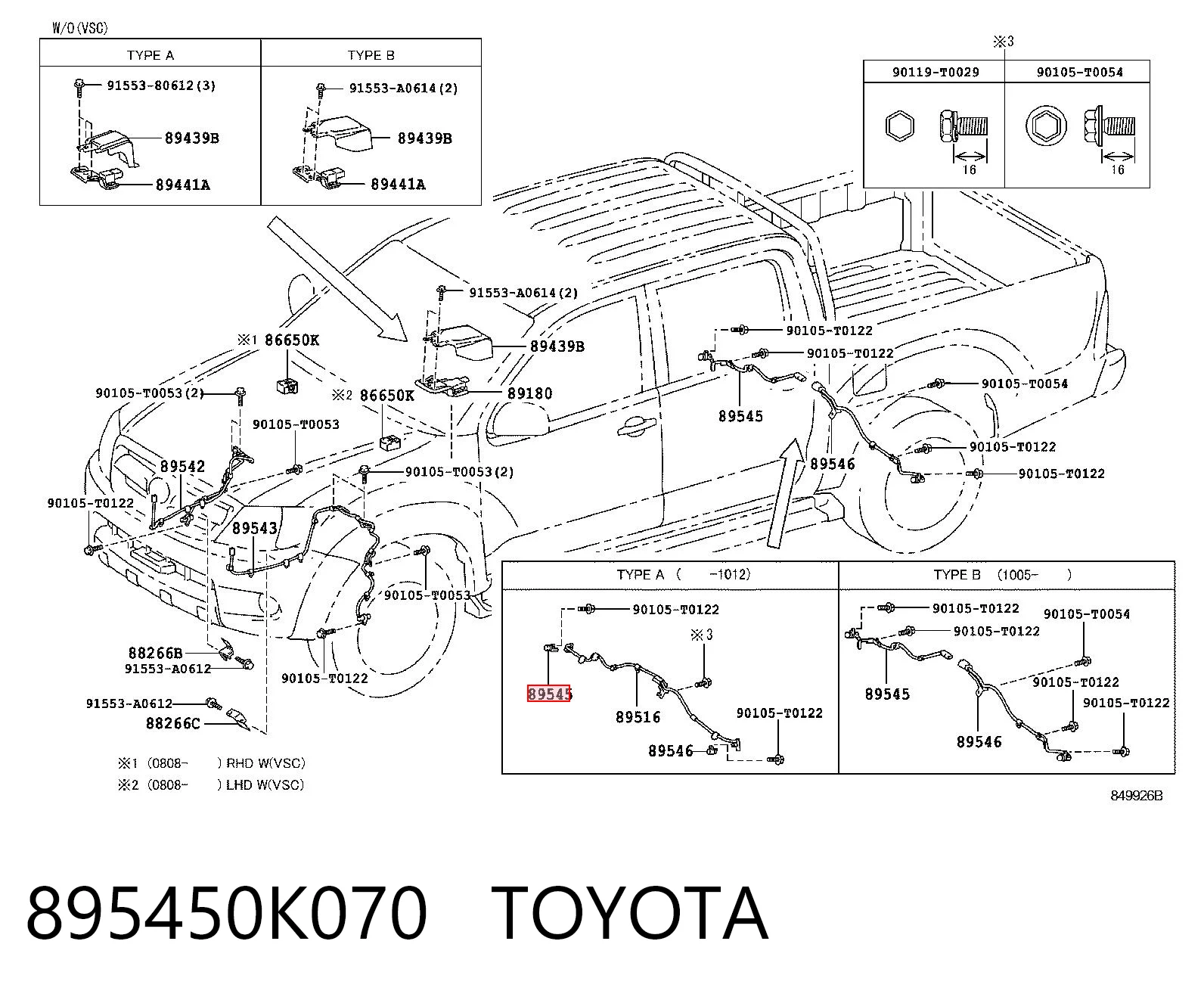 895450K070 Toyota Датчик ABS задній правий