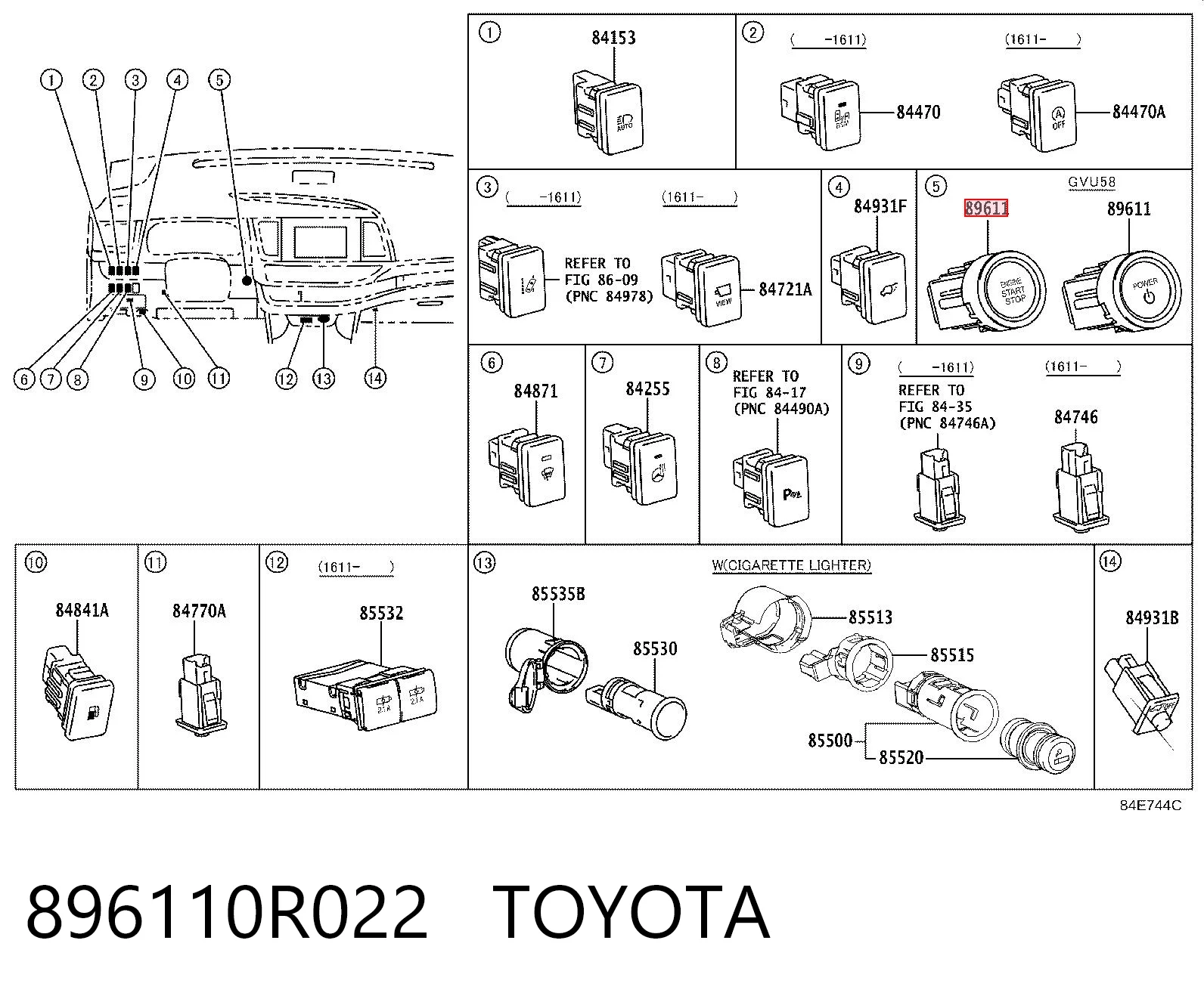 896110R022 Toyota Кнопка запуску двигуна