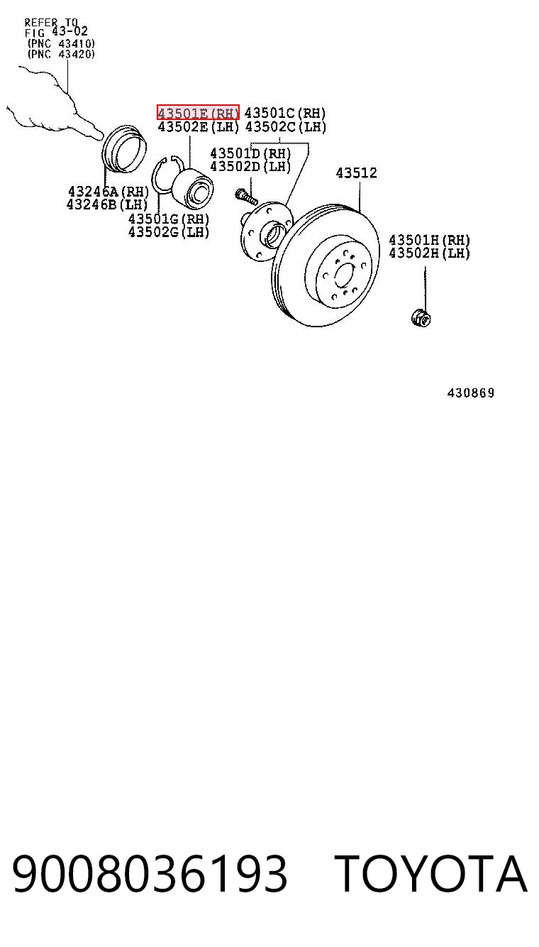 9008036193 Toyota Підшипник маточини передньої
