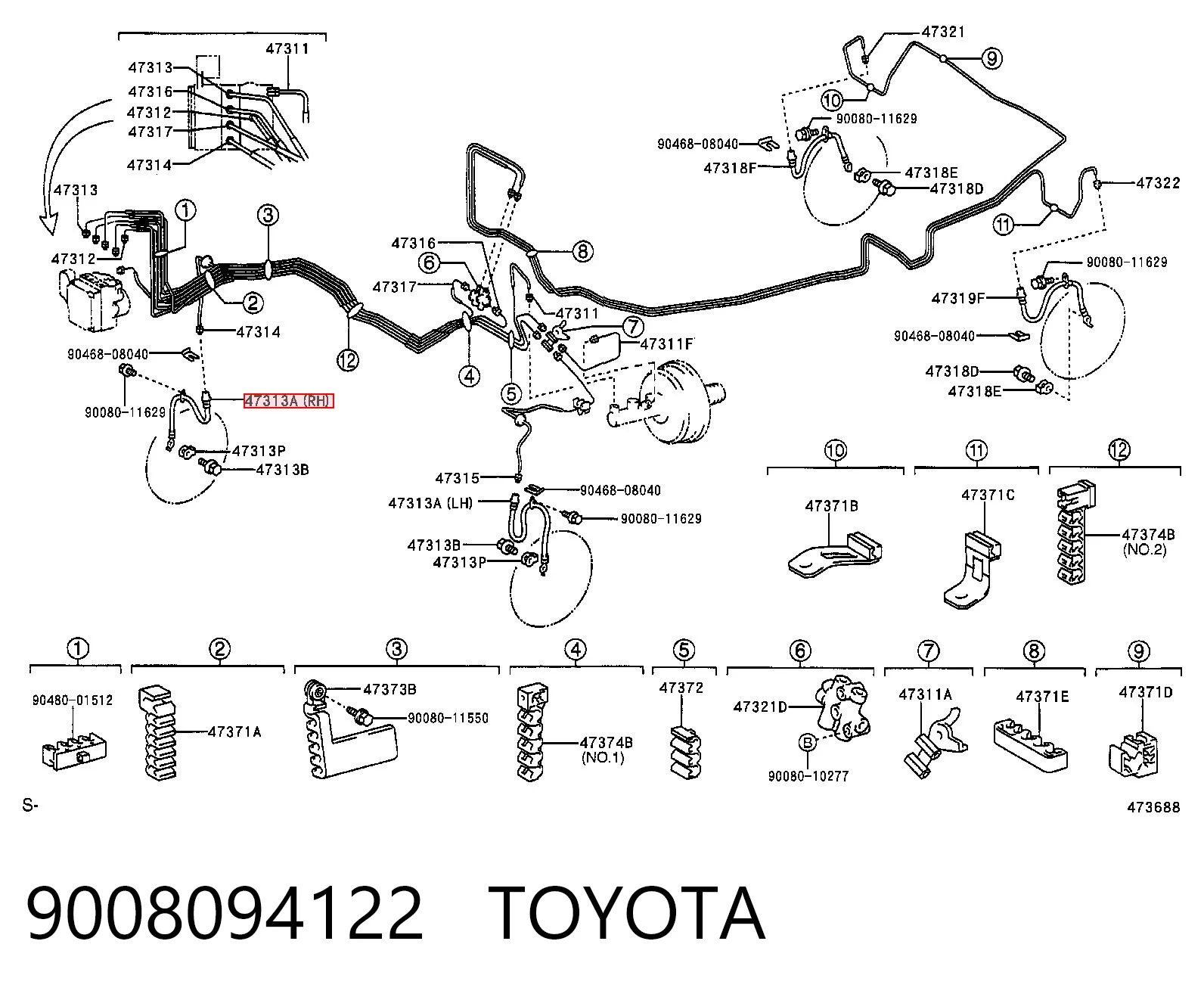9008094122 Toyota Шланг гальмівний передній, лівий