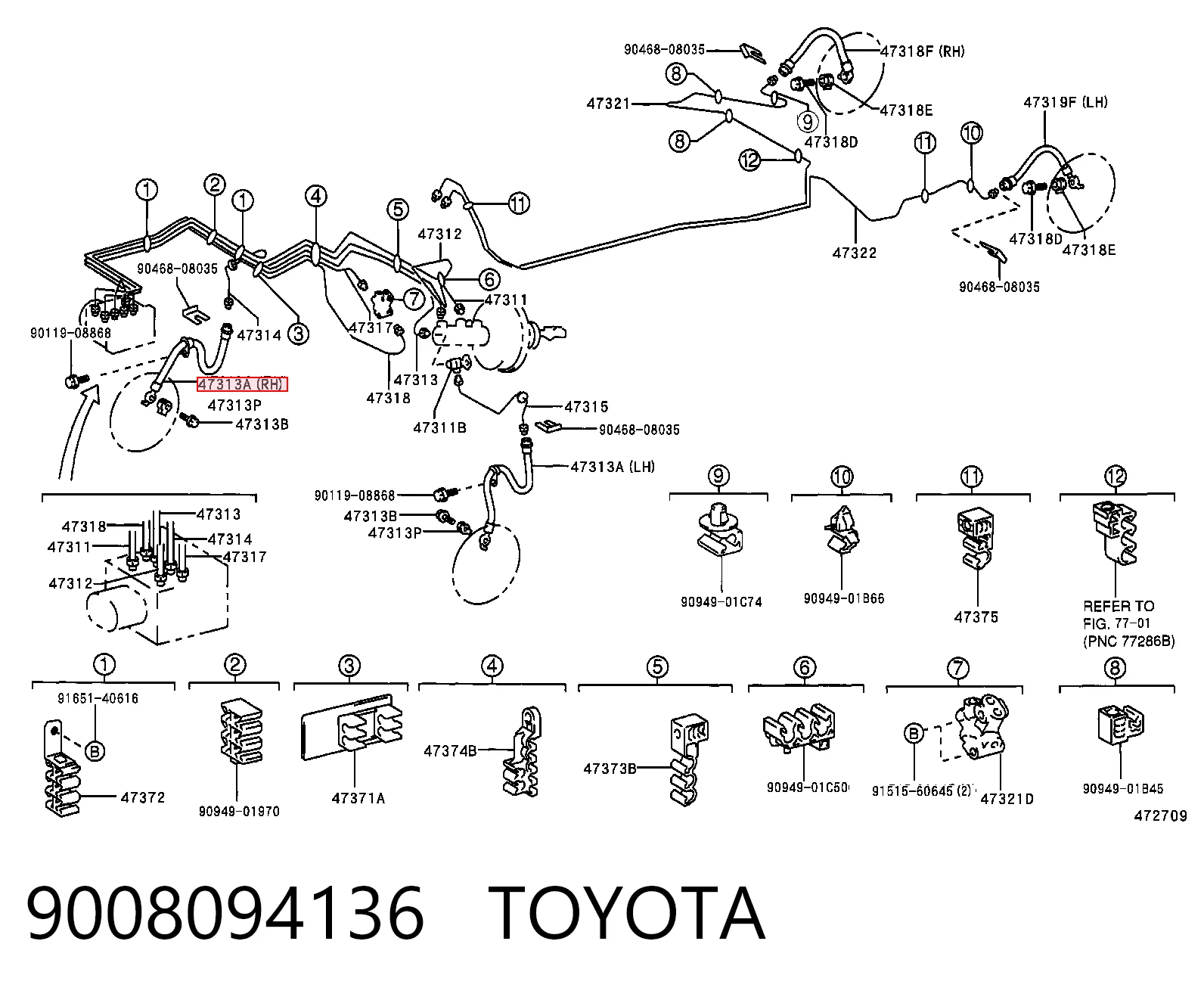 9008094136 Toyota Шланг гальмівний передній, правий