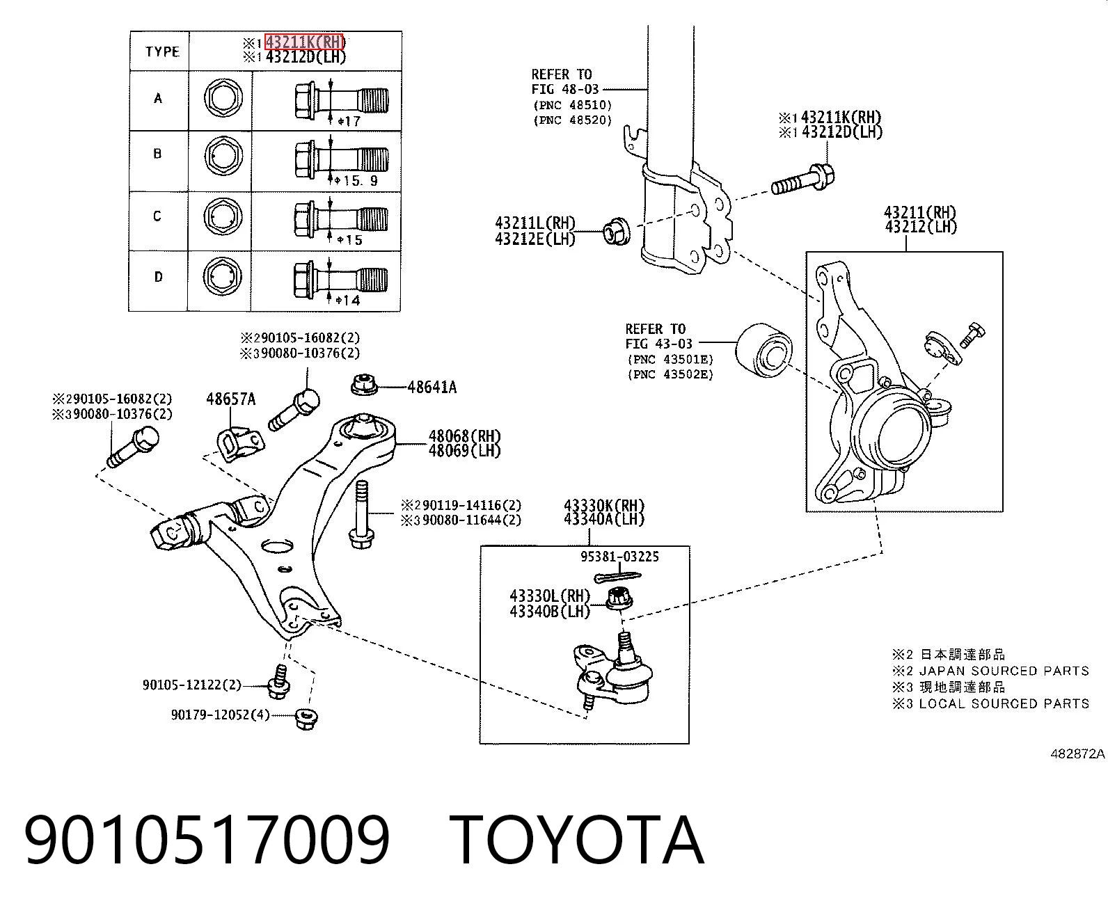 9010517009 Toyota Болт кріплення амортизатора переднього