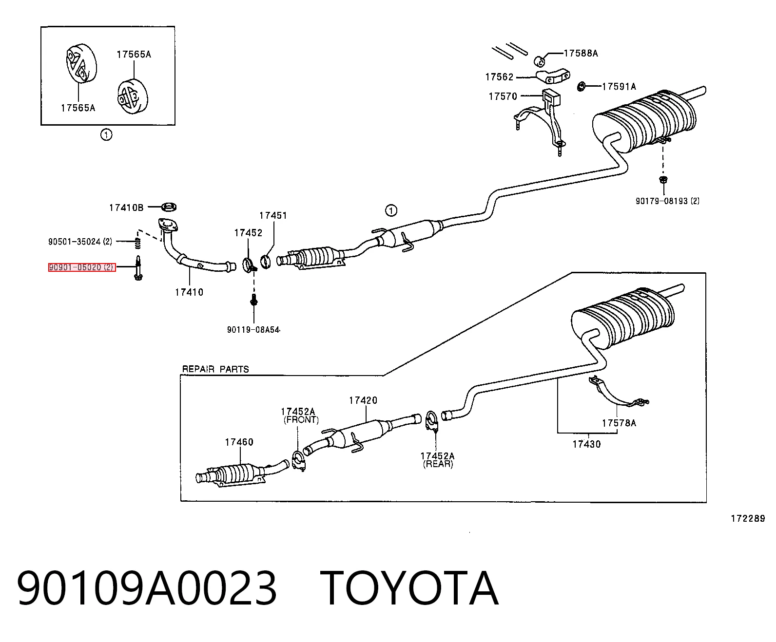 90109A0023 Toyota Болт вихлопної системи (глушника)