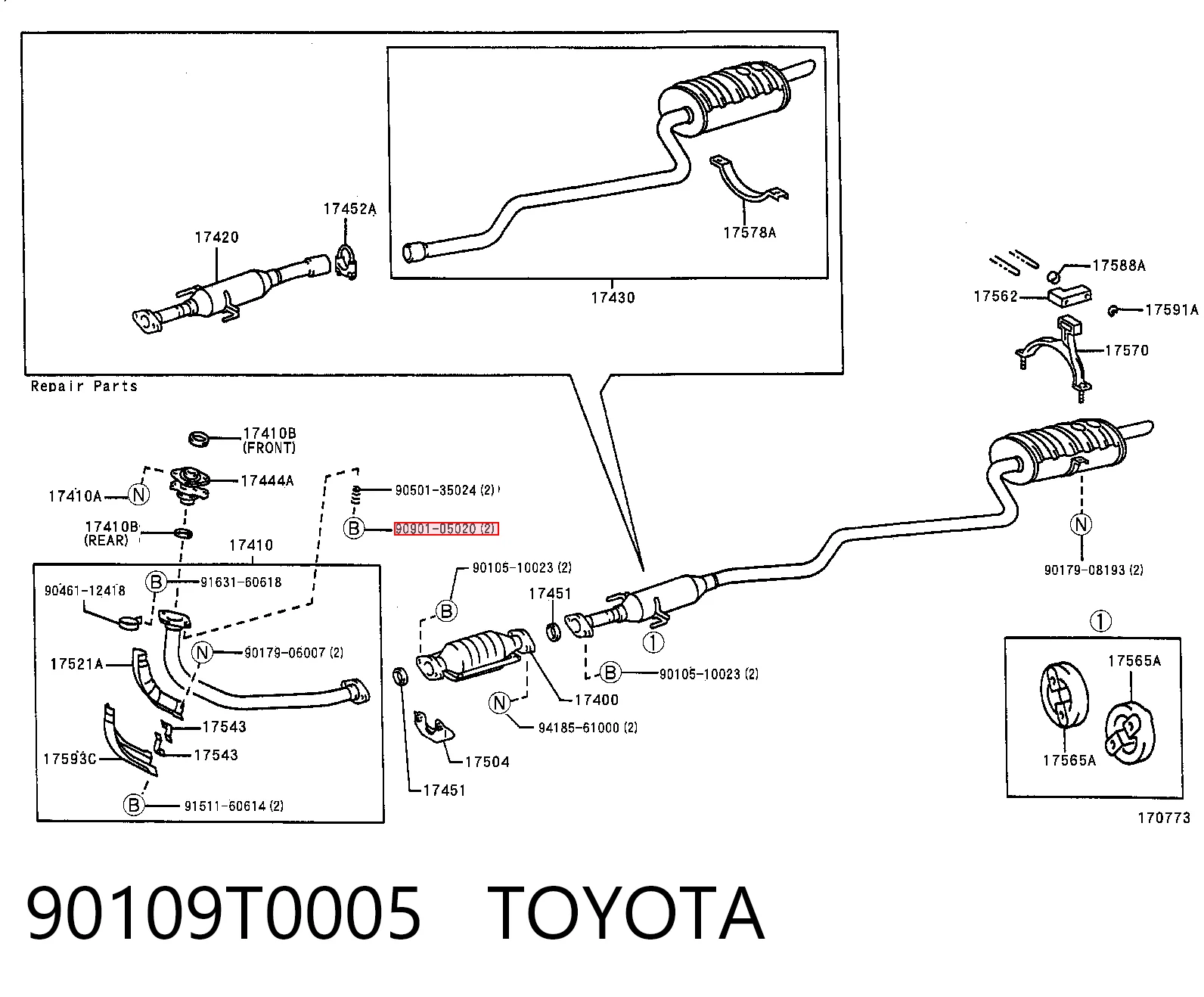90109T0005 Toyota Болт вихлопної системи (глушника)