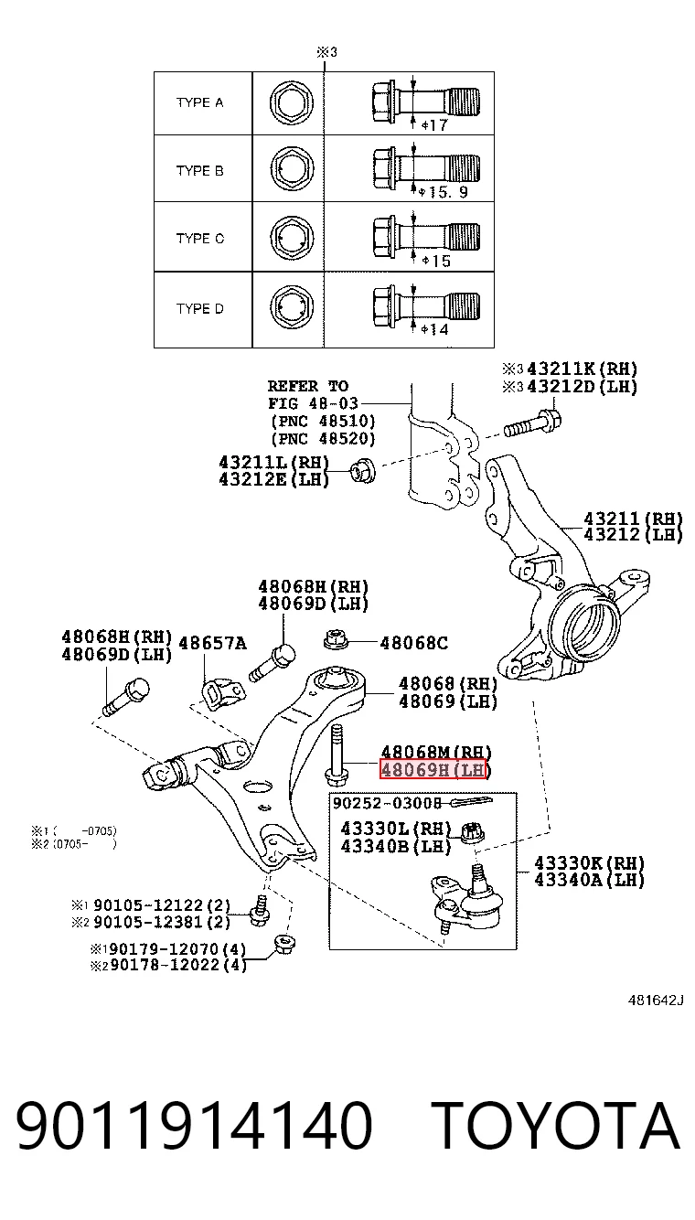 9011914140 Toyota Болт переднього важеля, нижнього