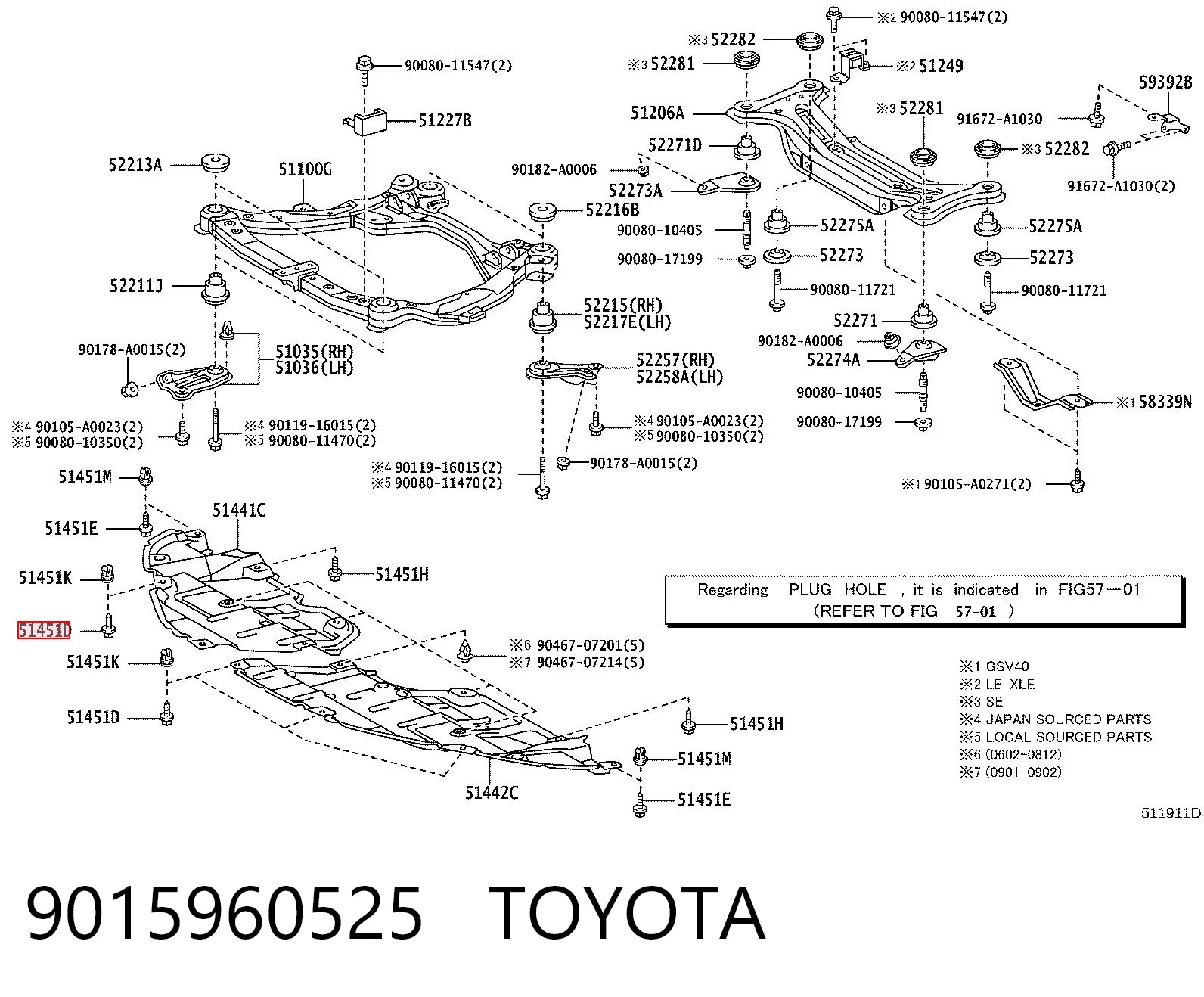 9015960525 Toyota Болт захисту двигуна