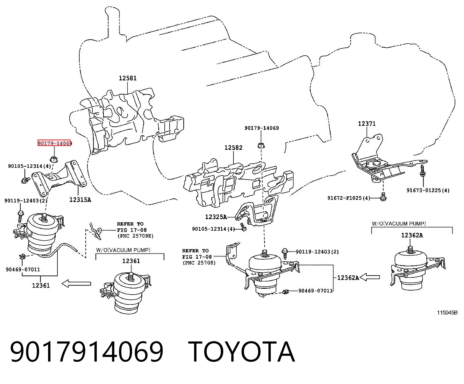 9017914069 Toyota Гайка болта кріплення переднього важеля, нижнього