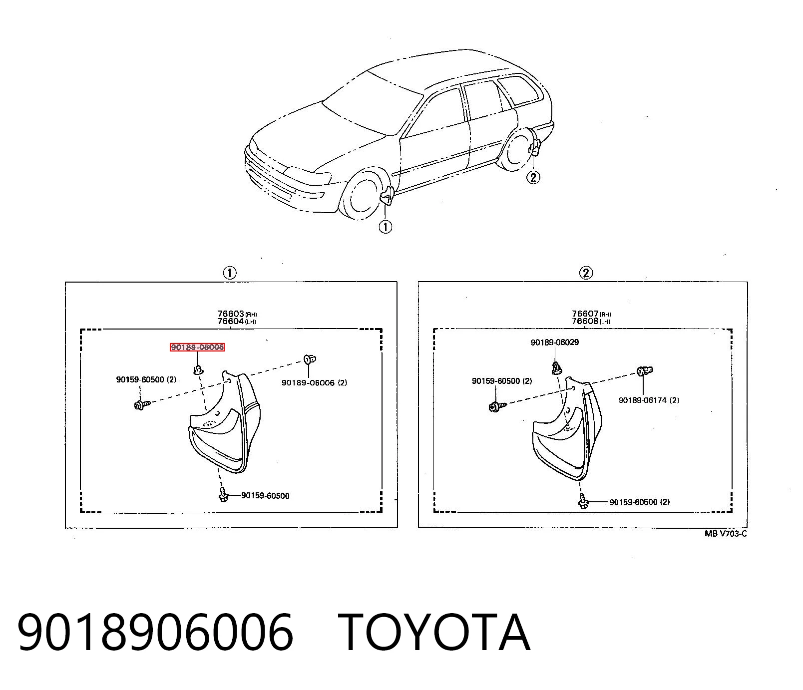 9018906006 Toyota Пістон (кліп) кріплення підкрилки переднього крила